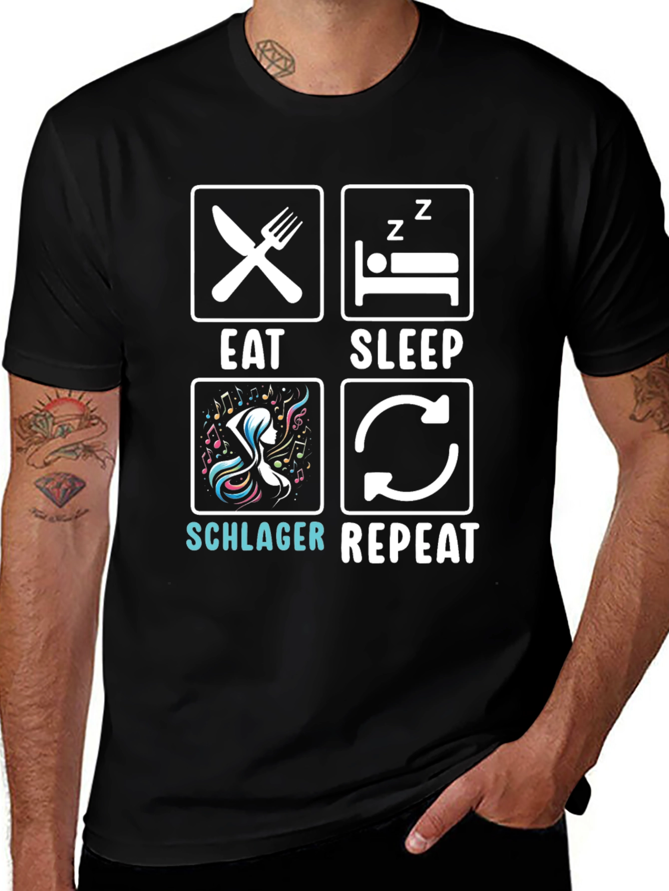 Eat Sleep Schlager Repeat Black T-Shirt