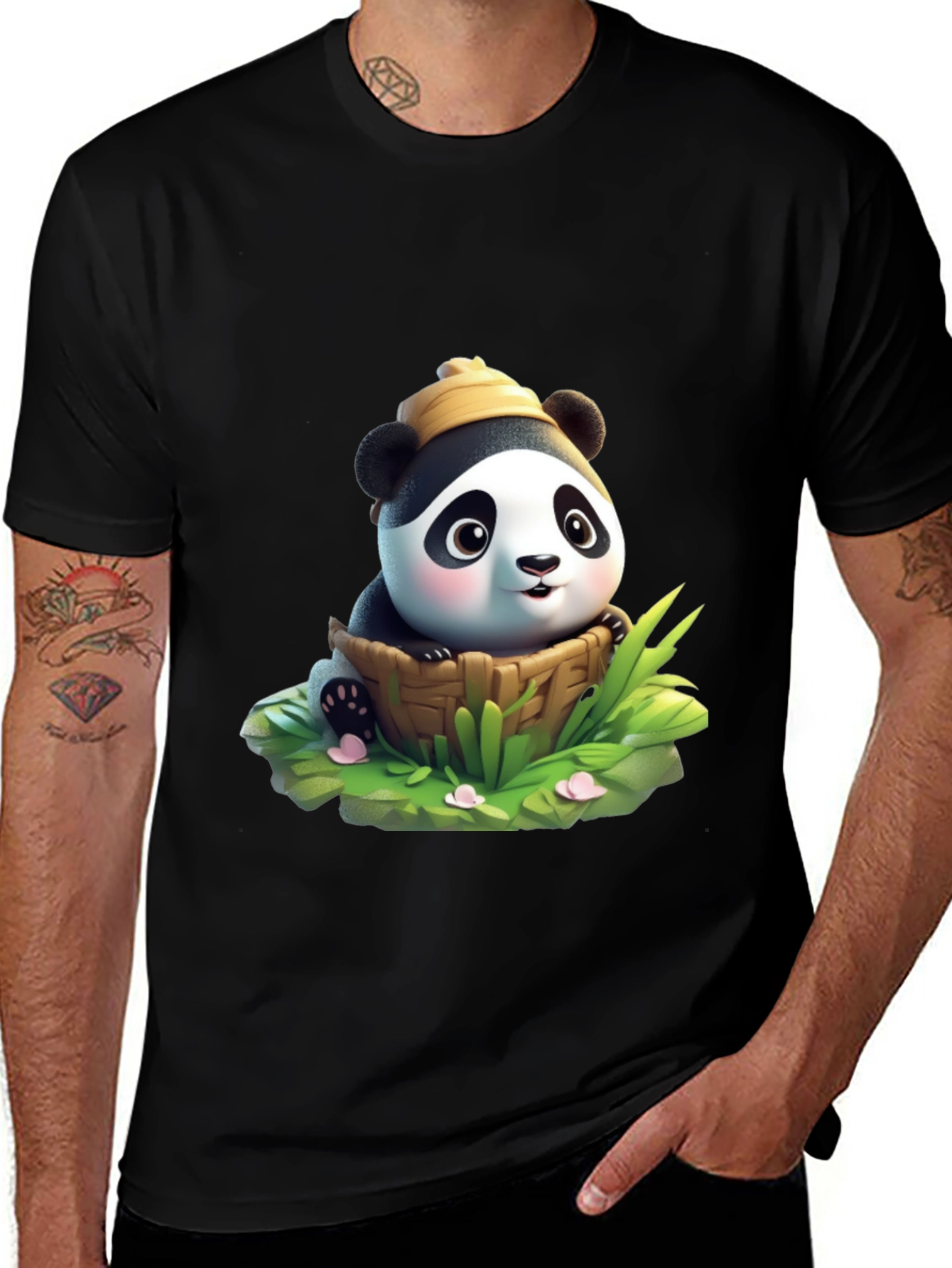 Variant 12 of Cute Panda in Basket Graphic Tee