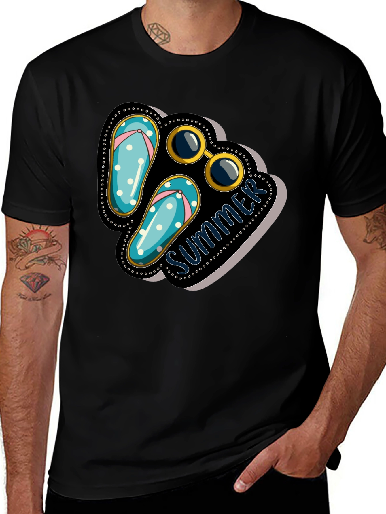 Variant 5 of Summer Vibes T-Shirt with Flip Flops and Sunglasses Graphic
