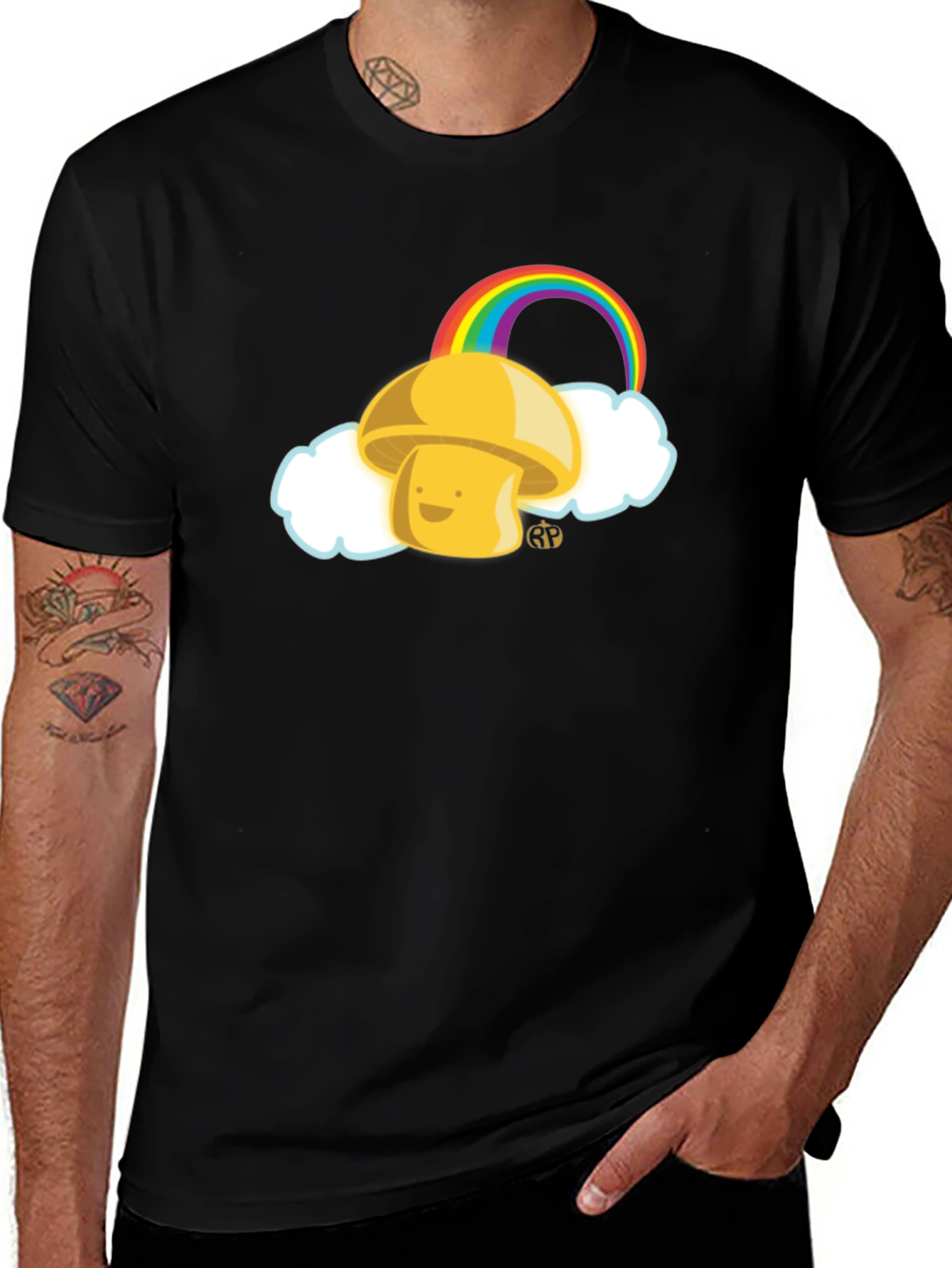 Variant 25 of Mushroom Cloud Rainbow Graphic Tee - Black