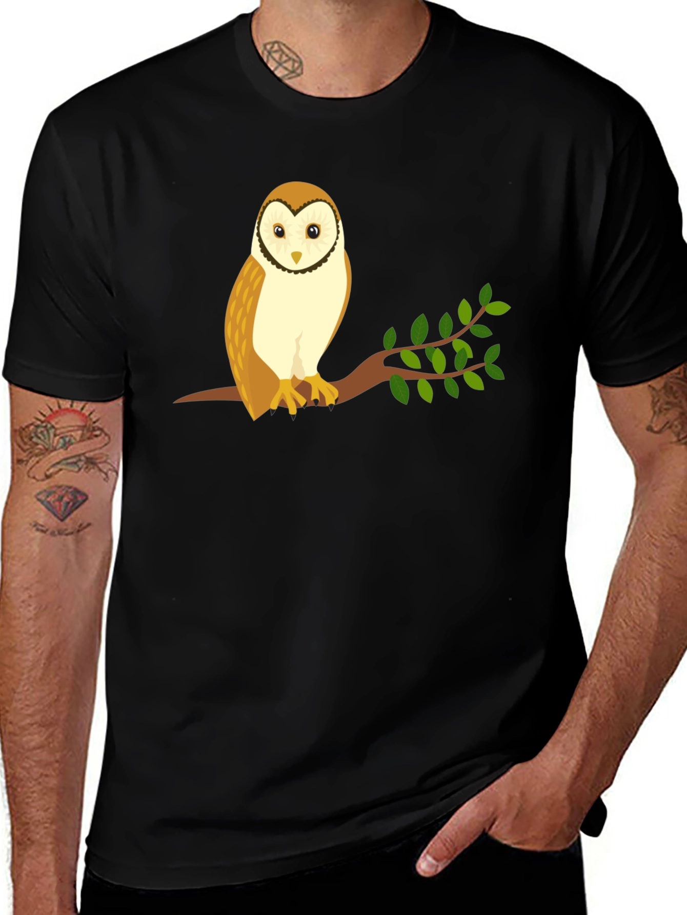 Variant 6 of Owl on Branch Graphic Tee - Black
