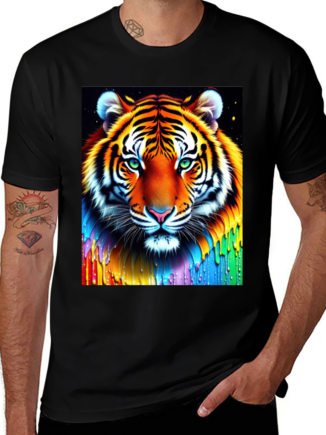 Variant 23 of Rainbow Tiger Graphic Black T-Shirt