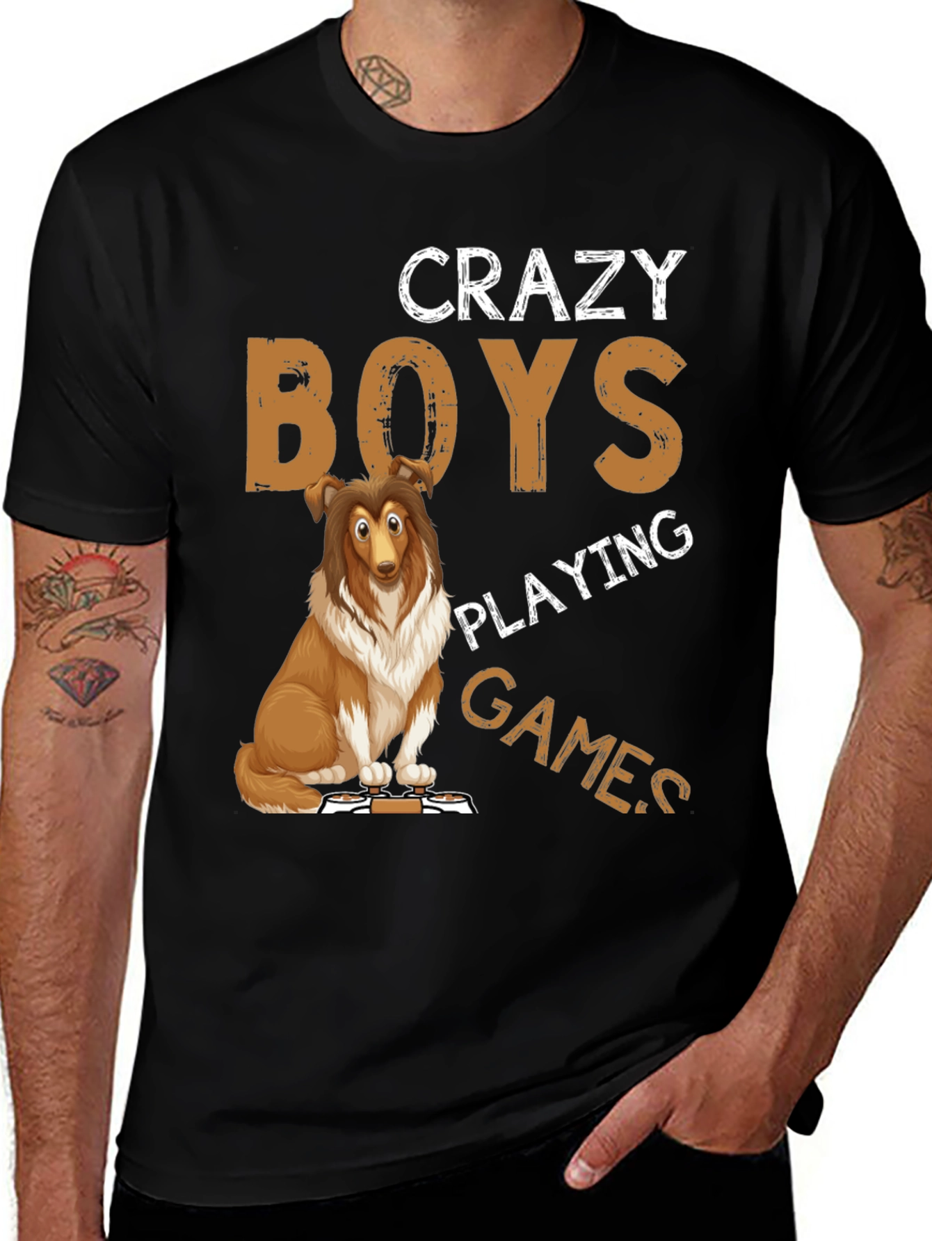 Crazy Boys Playing Games Dog T-Shirt