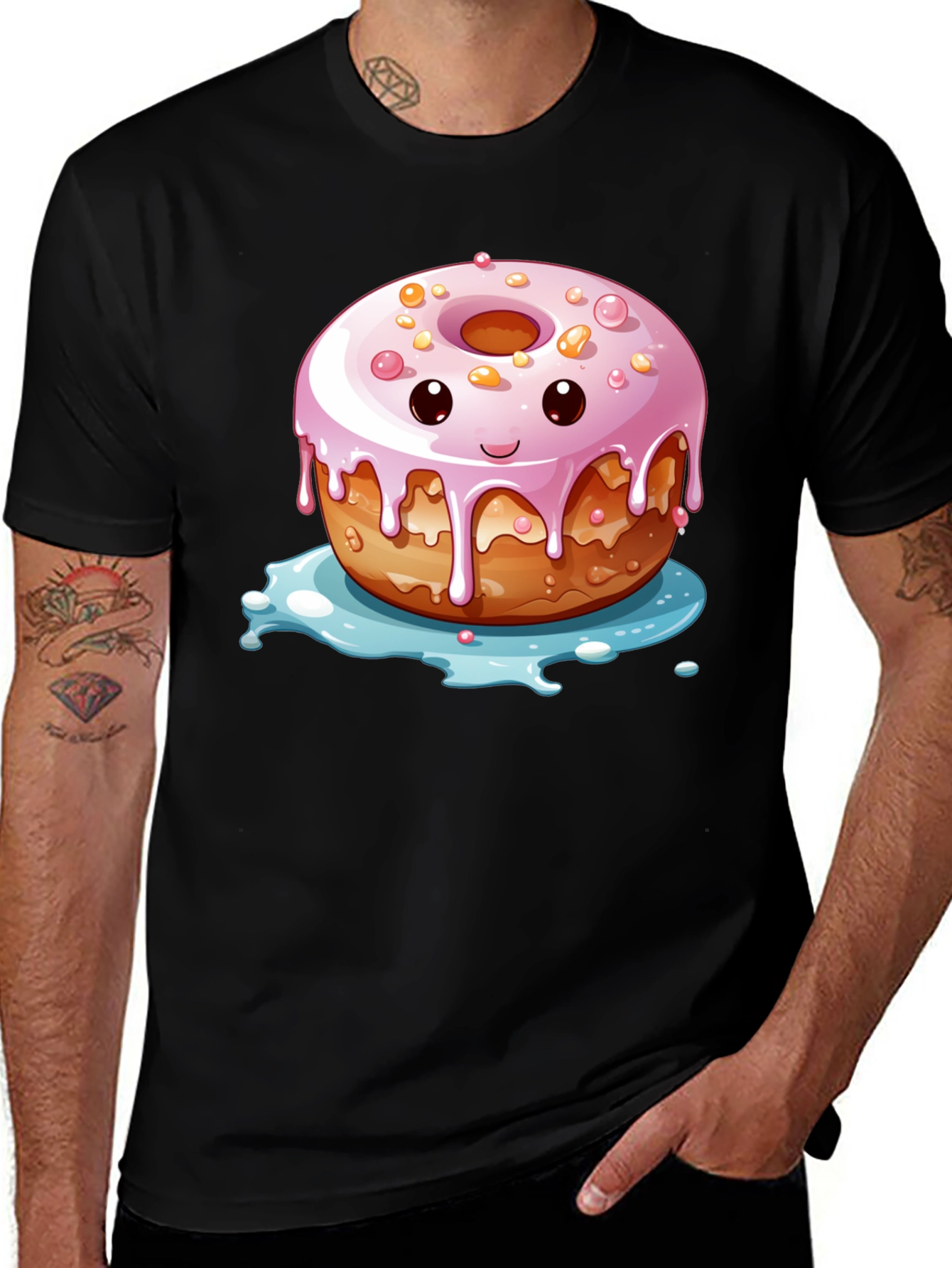 Variant 29 of Cute Donut Graphic Black T-Shirt