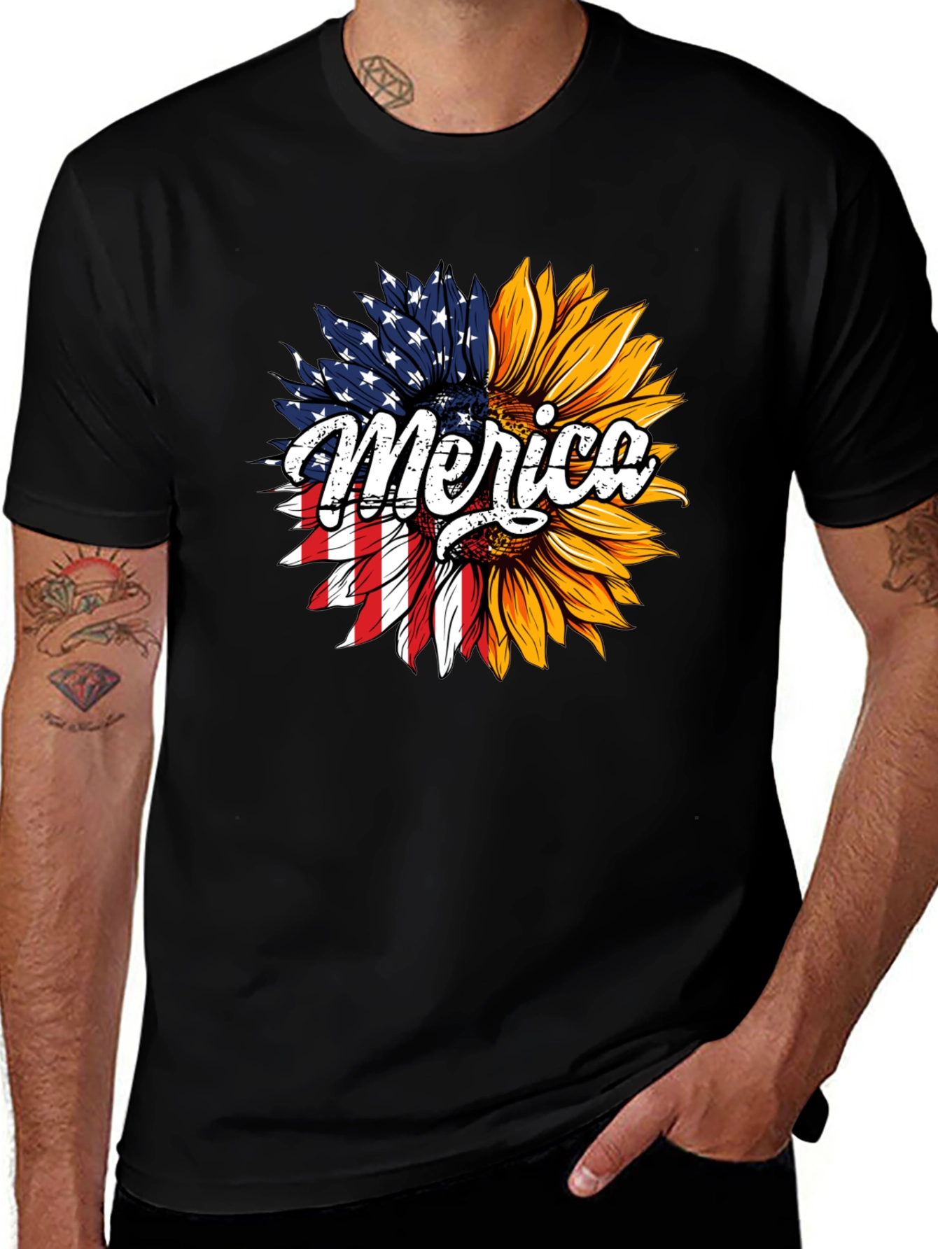 Variant 10 of Patriotic Sunflower T-Shirt - 'Merica Design