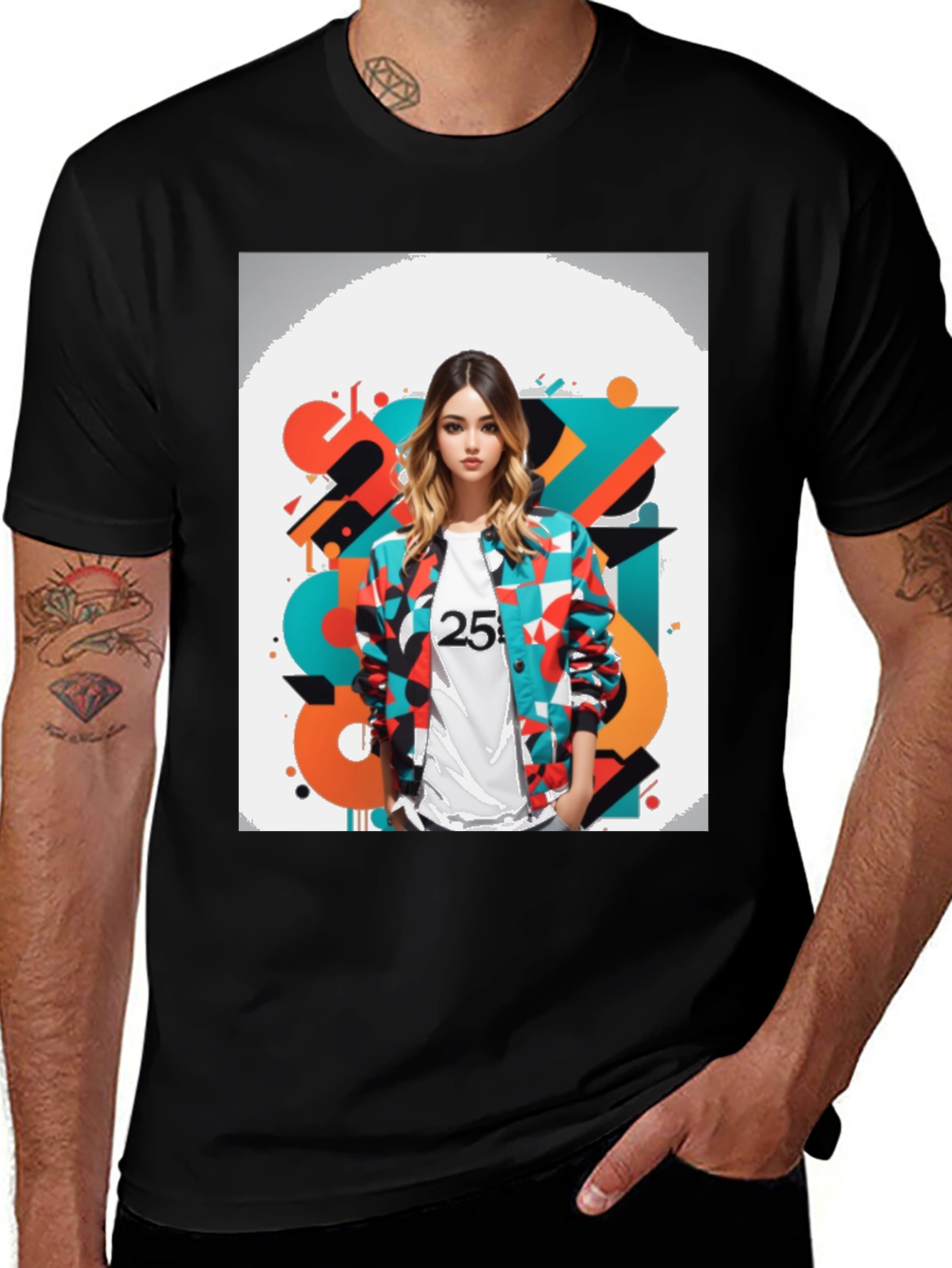 Black Abstract Graphic Print Black Tee main image