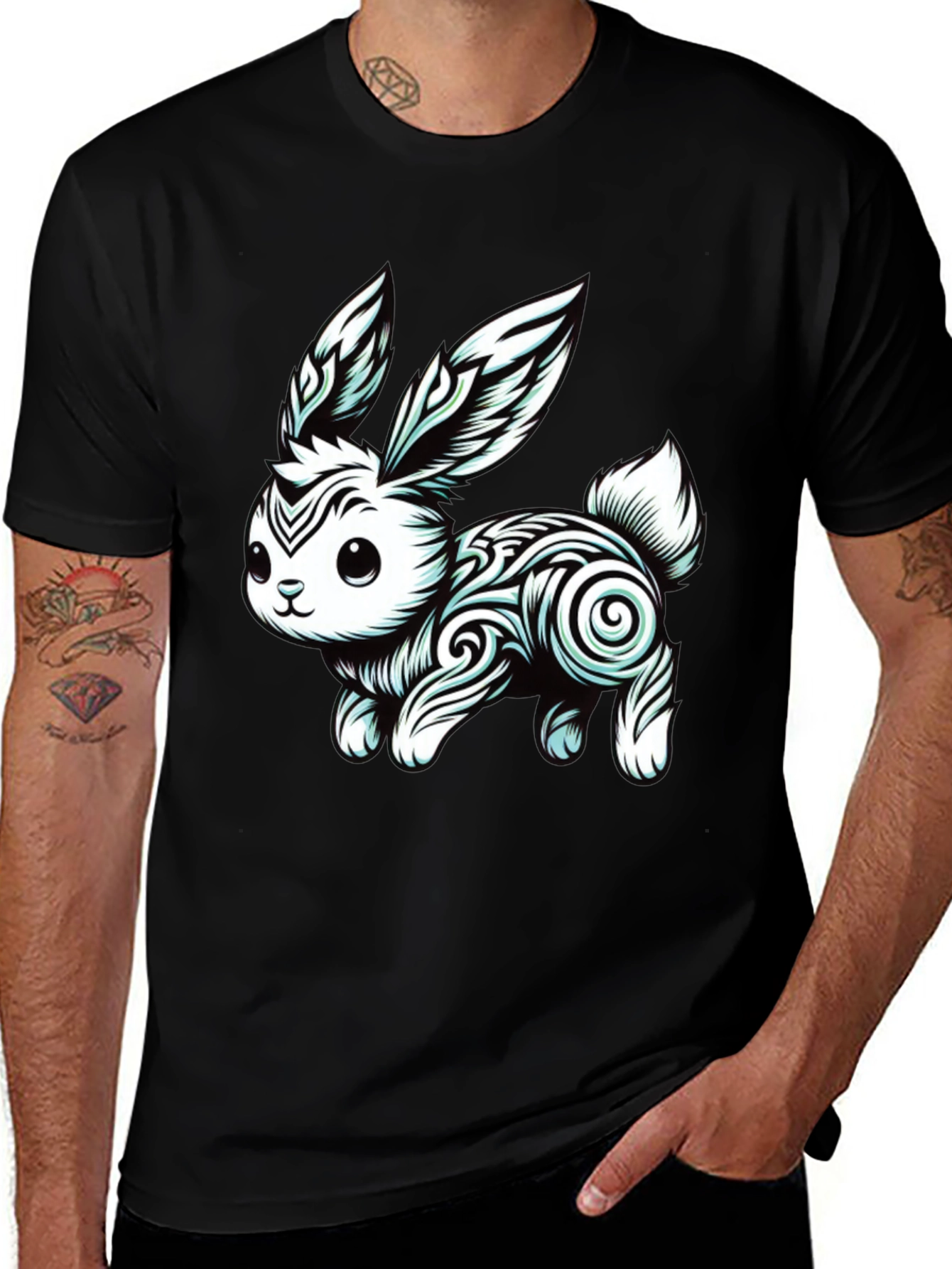 Variant 14 of Tribal Rabbit Graphic Tee - Unique Design