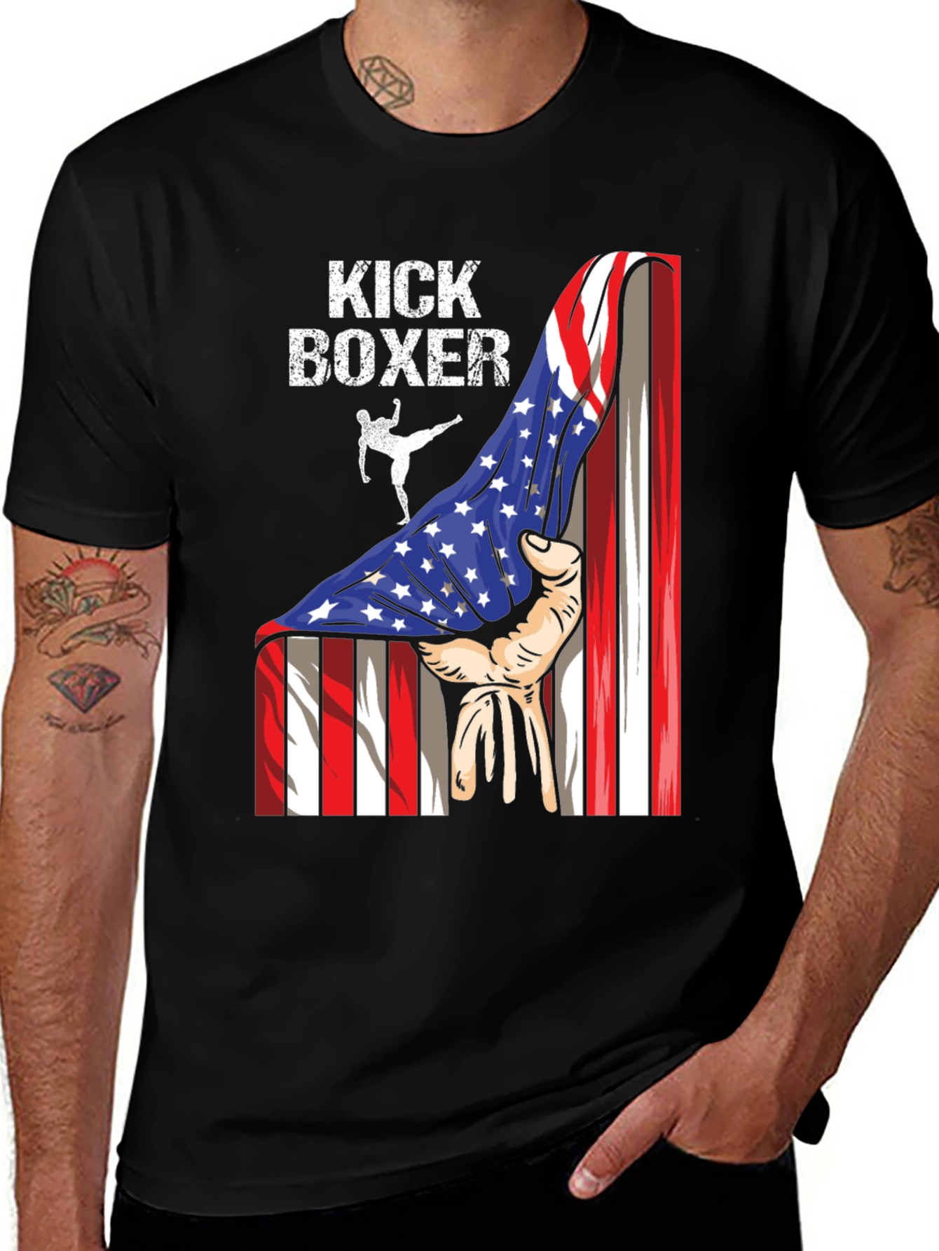 Kick Boxer USA Flag T-Shirt - Patriotic Martial Arts Tee