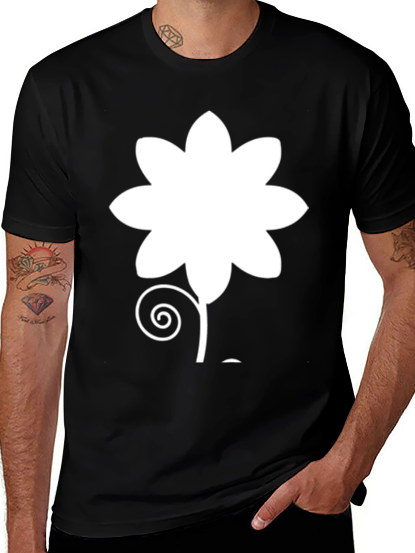 Variant 8 of Black T-Shirt with White Floral Graphic
