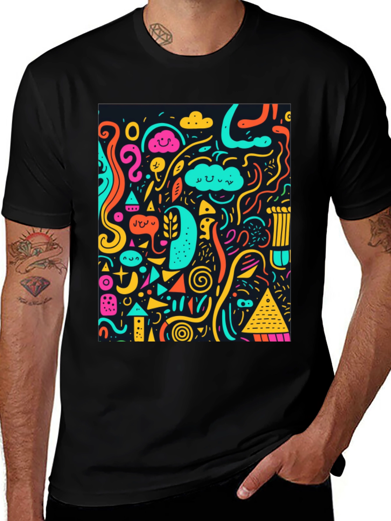 Variant 4 of Funky Doodle Art Graphic Black T-Shirt