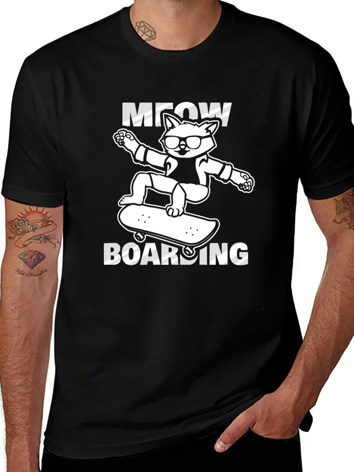Variant 20 of Meow Boarding T-Shirt: Skateboard Cat Tee