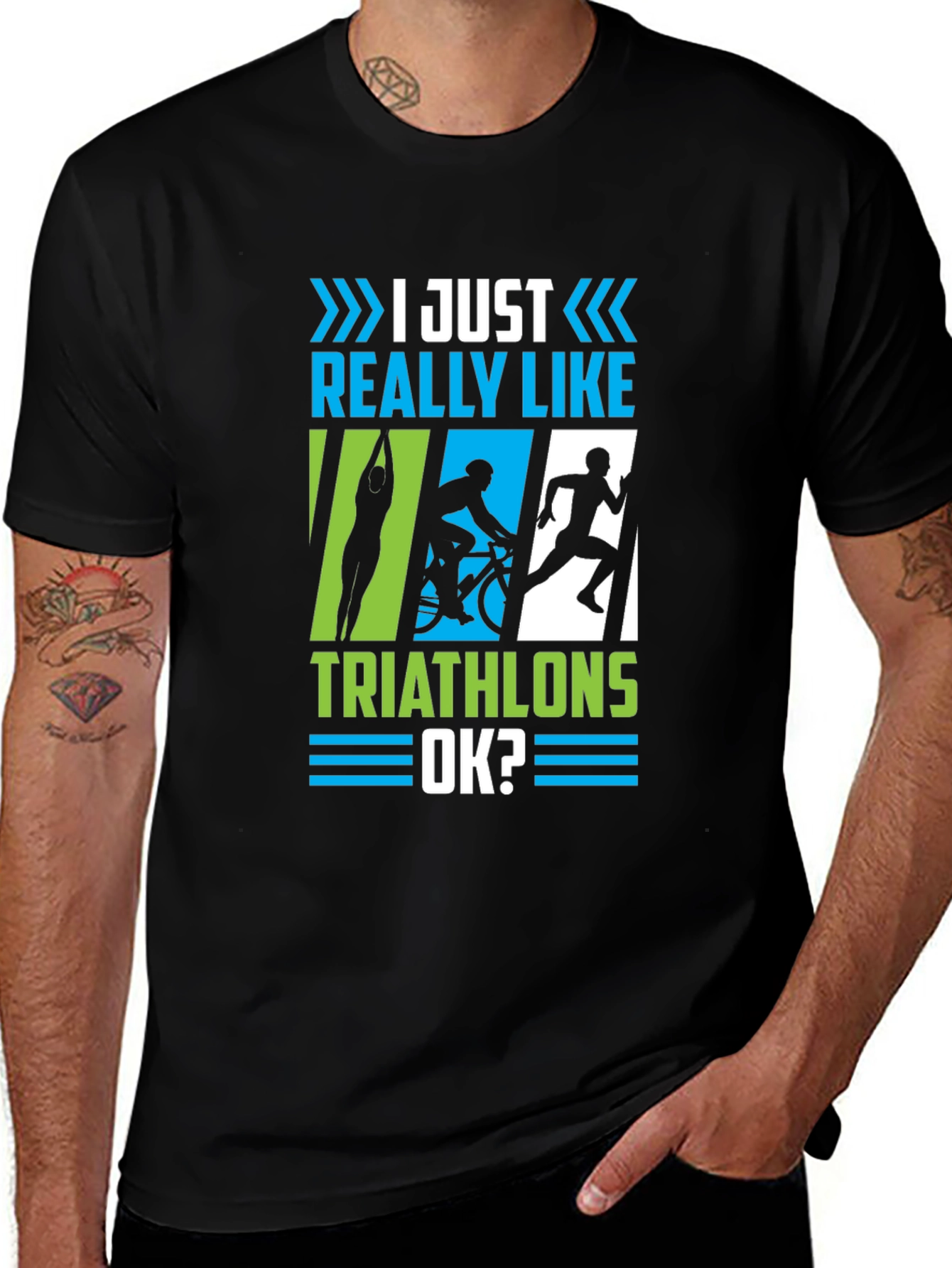 Black Triathlon Lover T-Shirt - I Just Really Like Triathlons OK? main image