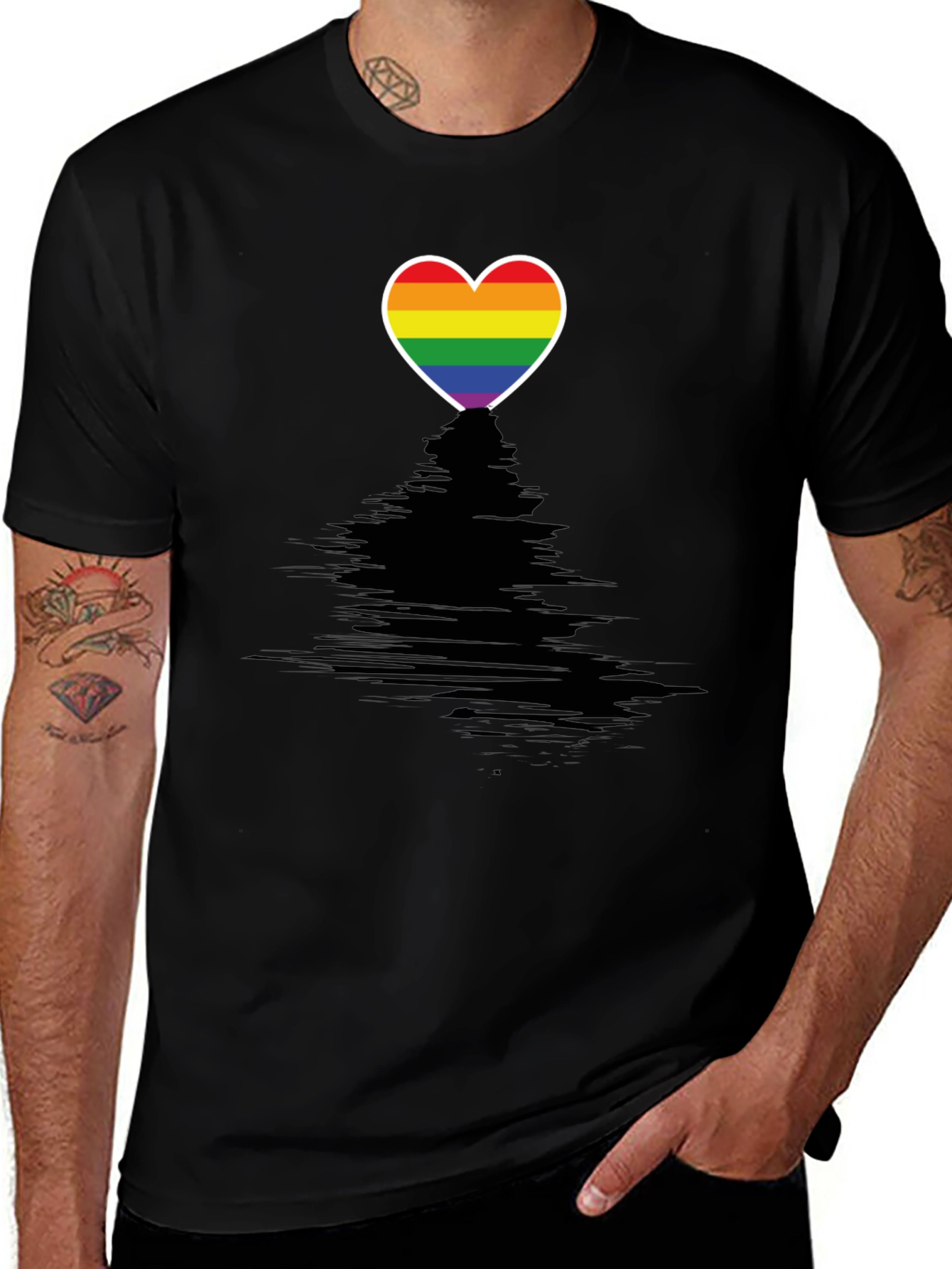 Variant 30 of Pride Heart Graphic Tee - Black Crewneck T-Shirt