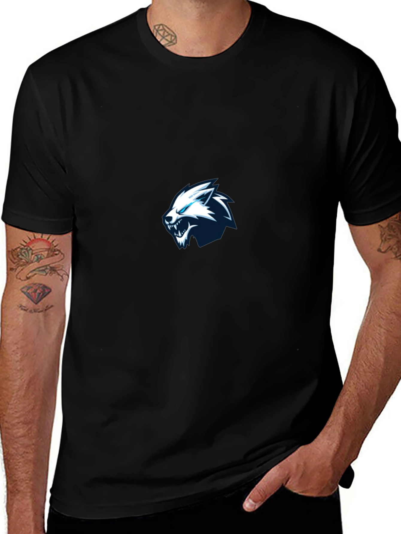 Variant 3 of Black T-Shirt with Wolf Graphic Print