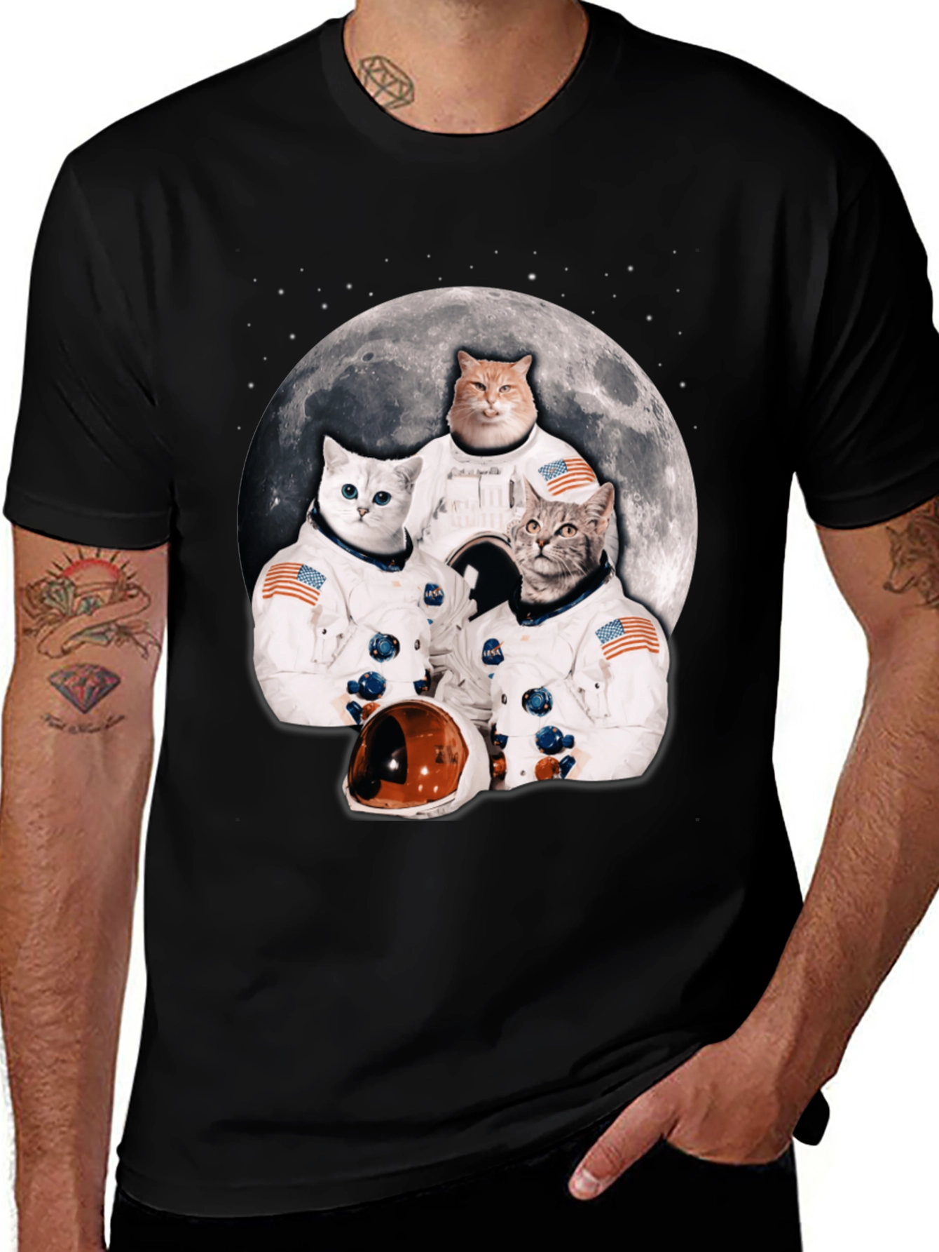 Black Cats in Space T-Shirt - Novelty Crew Tee main image