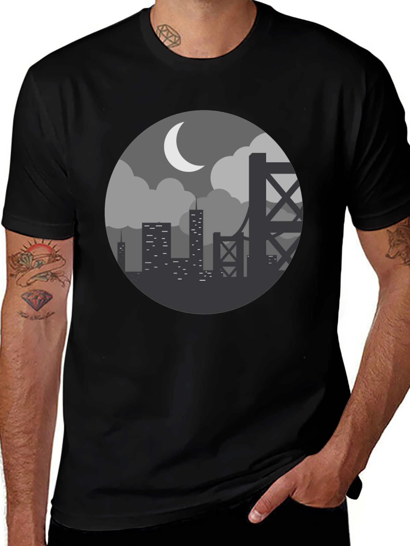 Variant 2 of Cityscape at Night Graphic Tee - Black