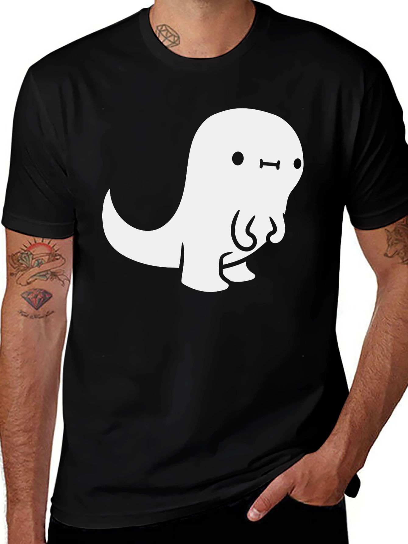 Variant 24 of Cute Ghost Graphic Tee - Black Casual T-Shirt