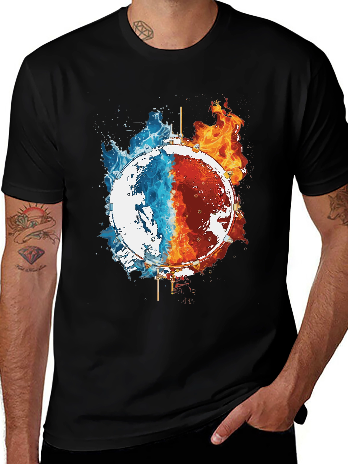 Variant 10 of Fire and Ice Drum Graphic Tee - Cool Design!