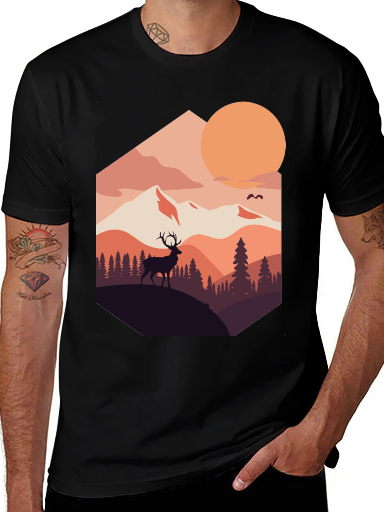 Variant 20 of Nature Scene Graphic Tee - Deer Mountain Design