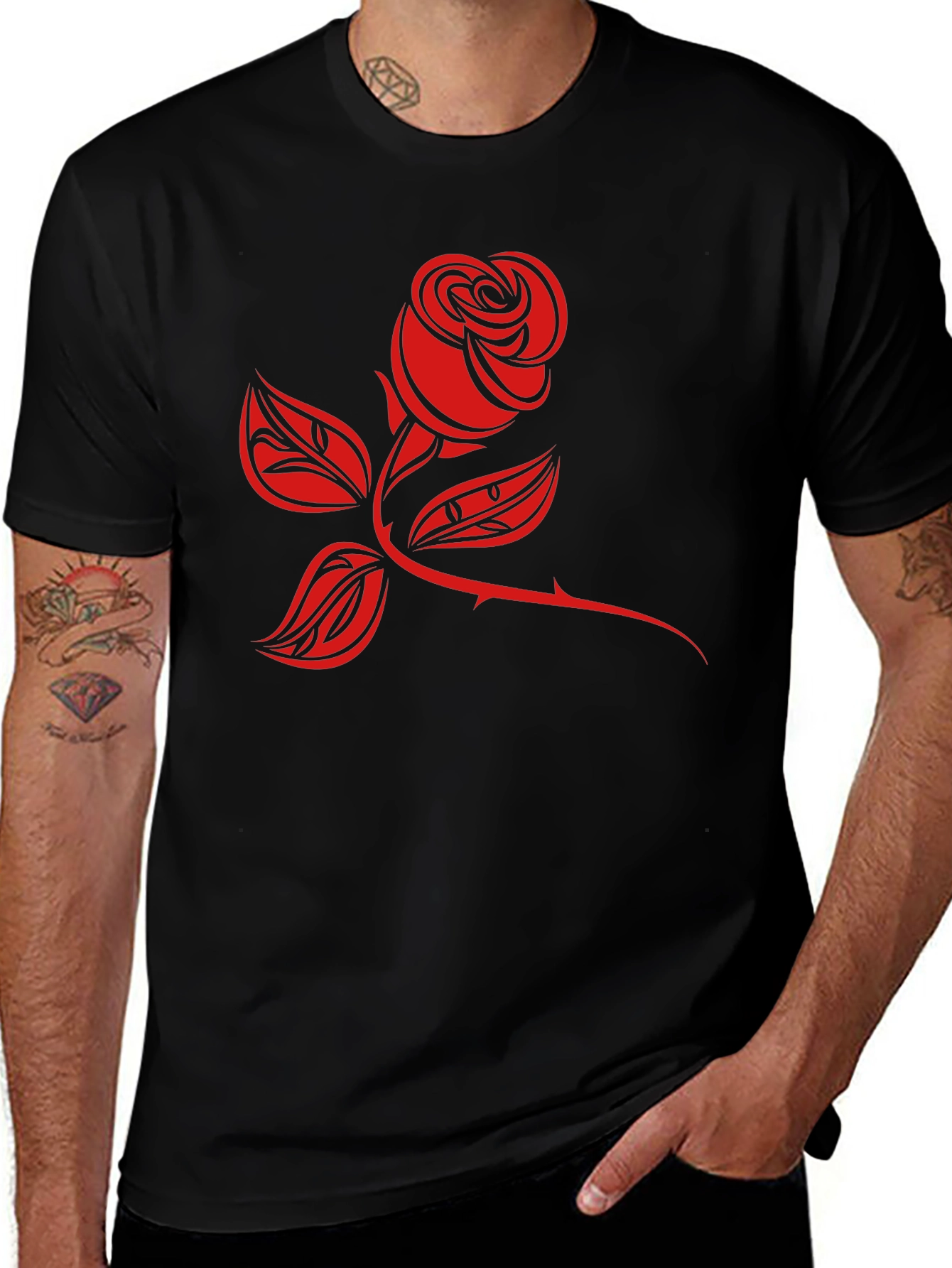 Variant 15 of Black T-Shirt with Red Rose Graphic