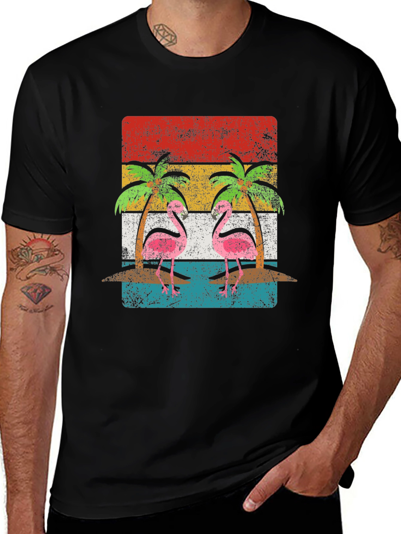 Retro Flamingo Palm Tree Graphic T-Shirt