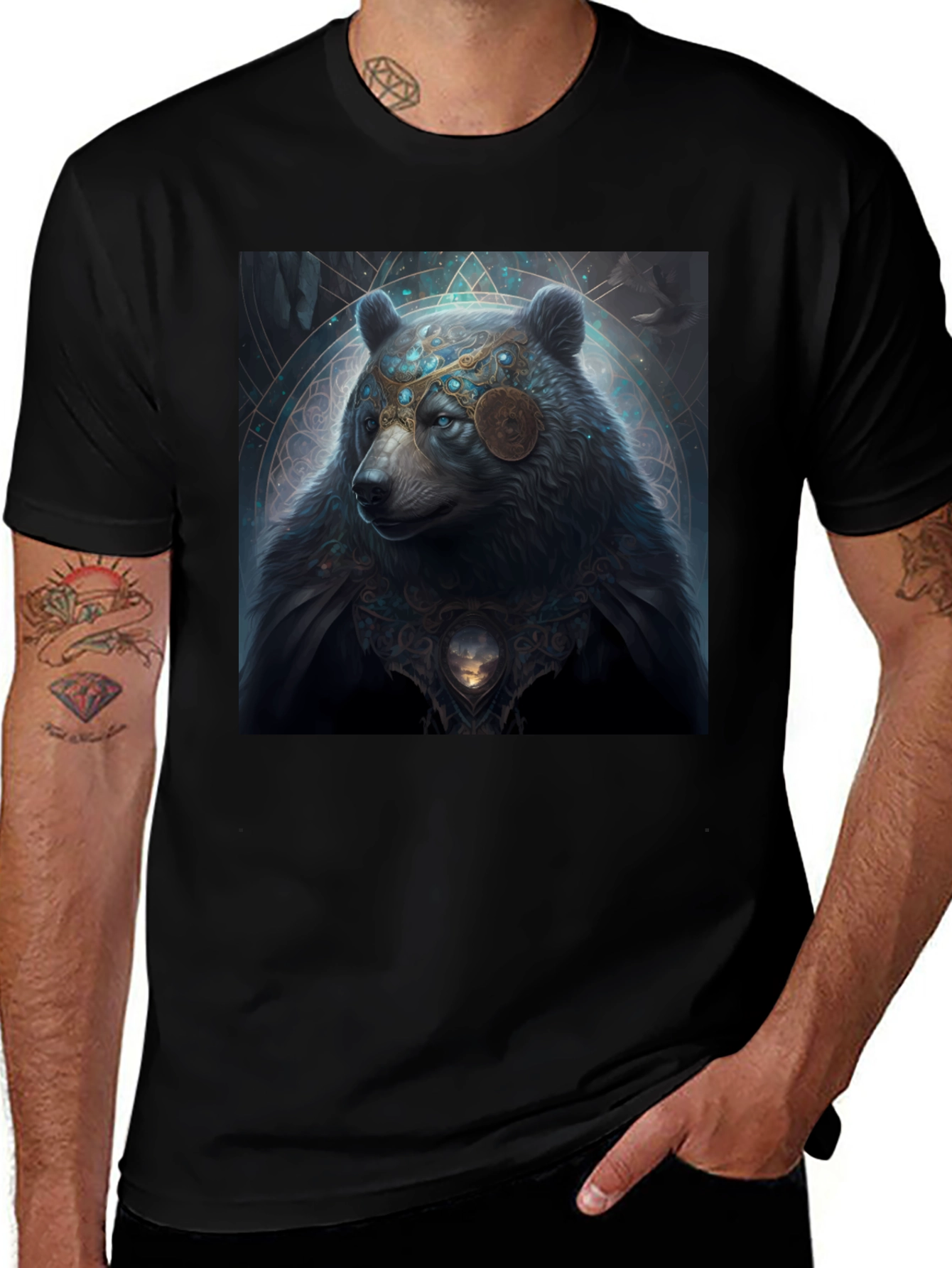 Variant 11 of Mystical Bear Graphic Black T-Shirt