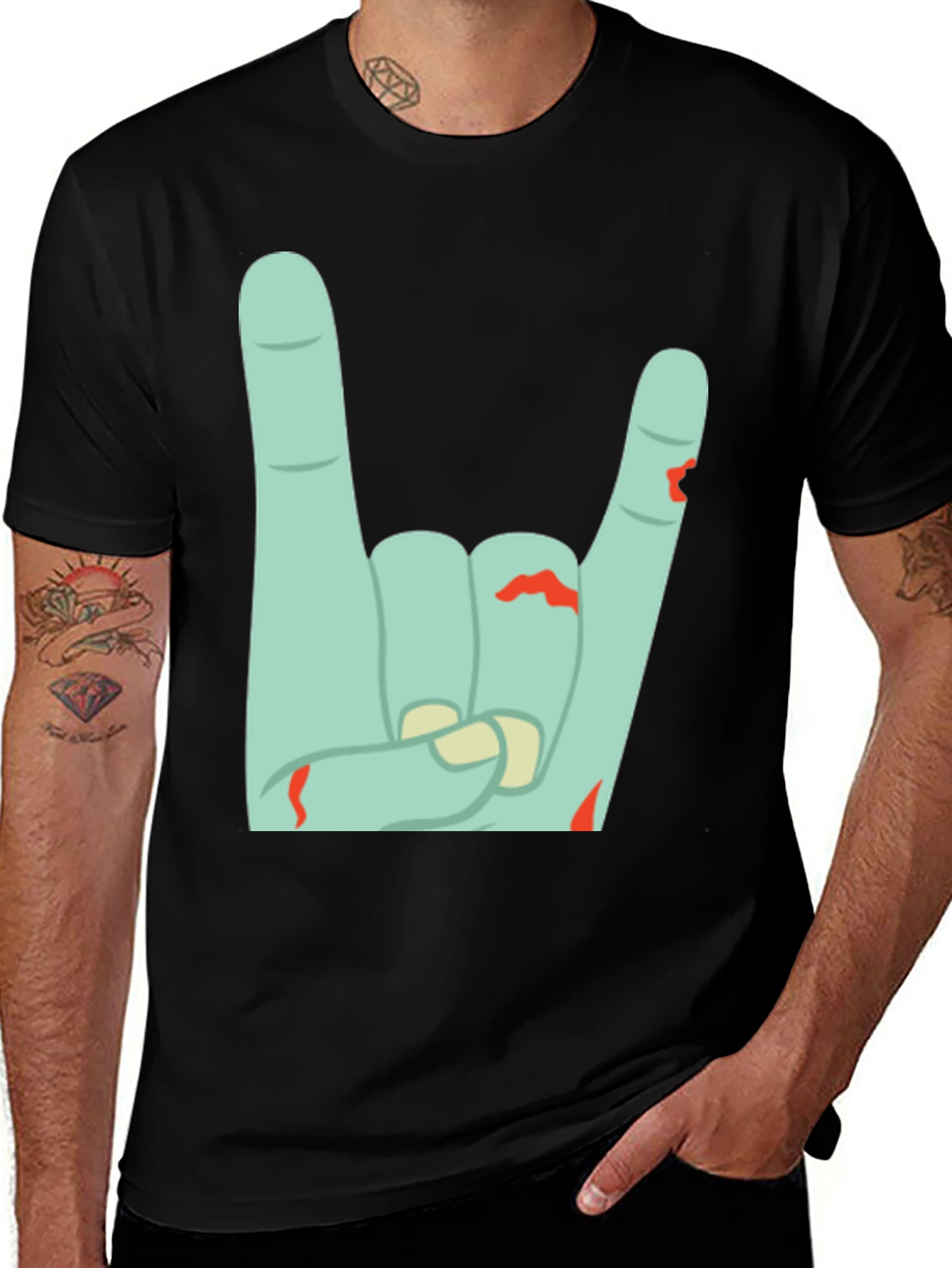 Zombie Rock On Hand Gesture Black T-Shirt