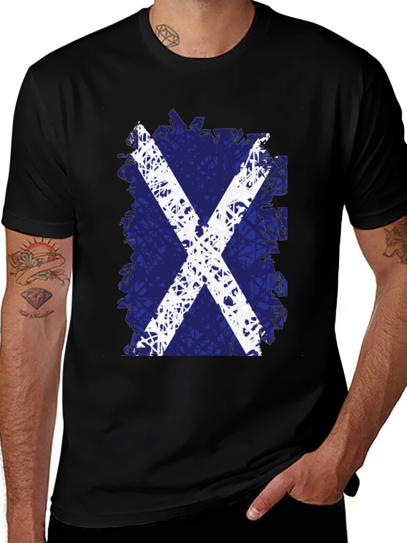 Distressed Scotland Flag Graphic Tee - Black