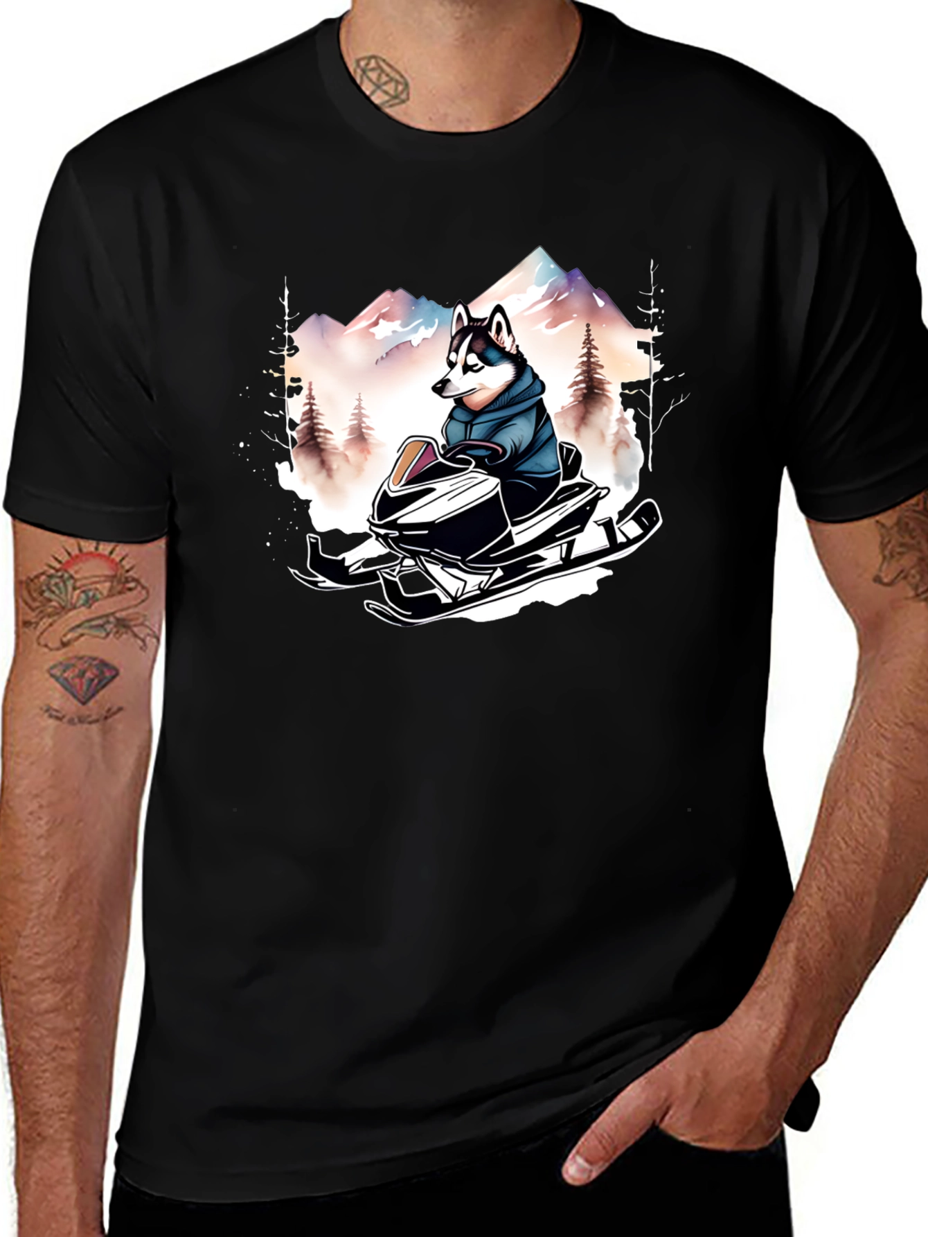 Variant 22 of Husky on Snowmobile Graphic Tee