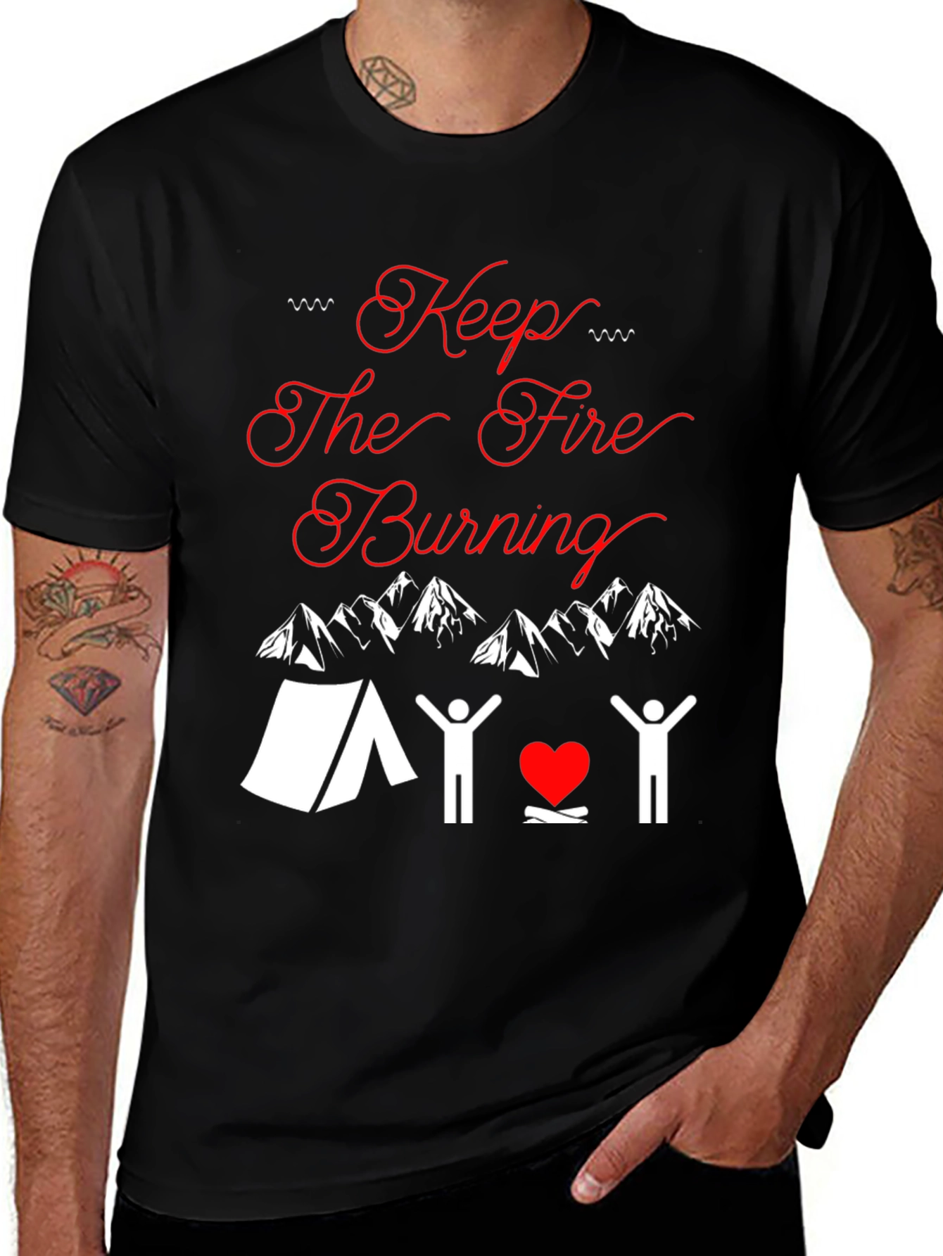 Black Keep The Fire Burning Camping T-Shirt main image
