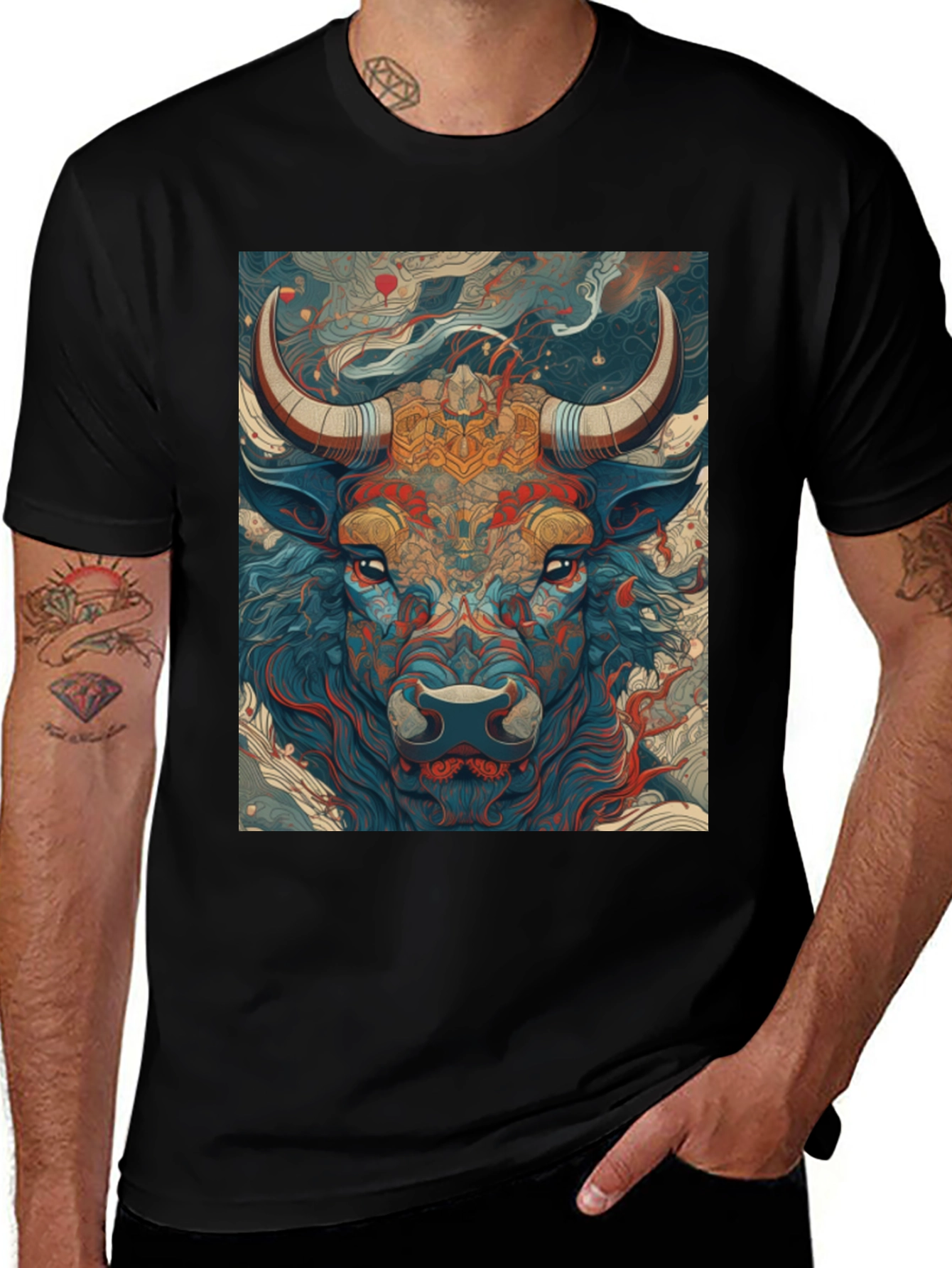 Variant 28 of Bull Art Black Graphic Tee