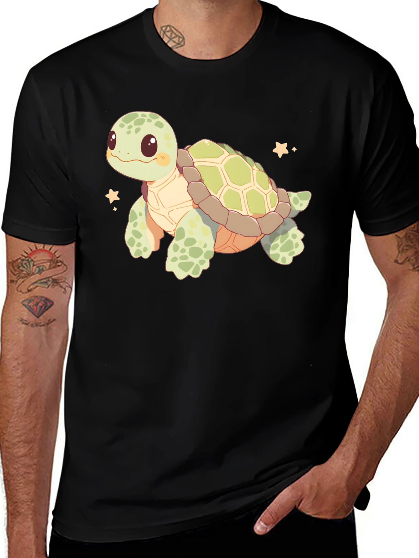 Variant 23 of Cute Turtle Graphic T-Shirt - Black Cotton Tee