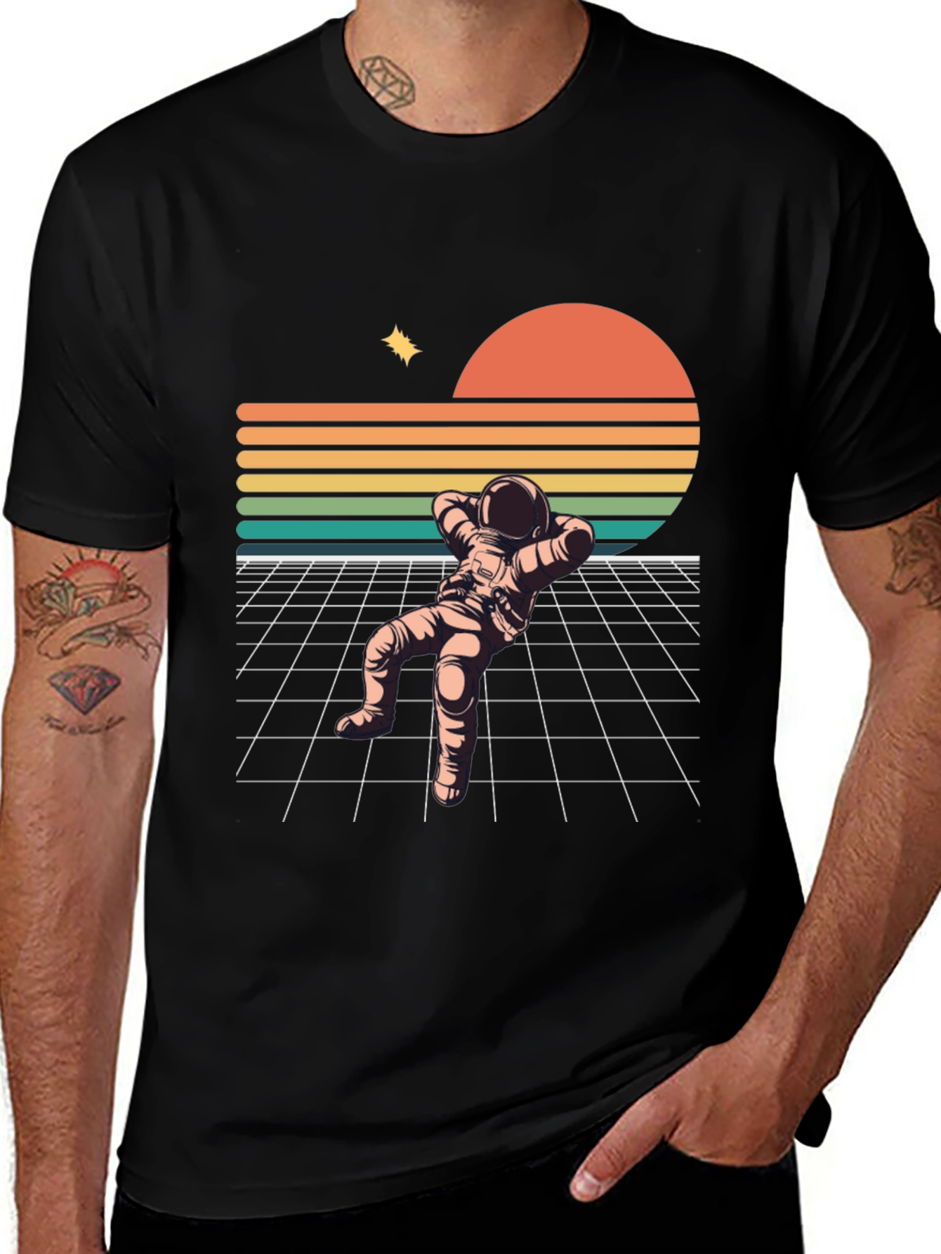 Variant 21 of Retro Astronaut Relaxing Black T-Shirt