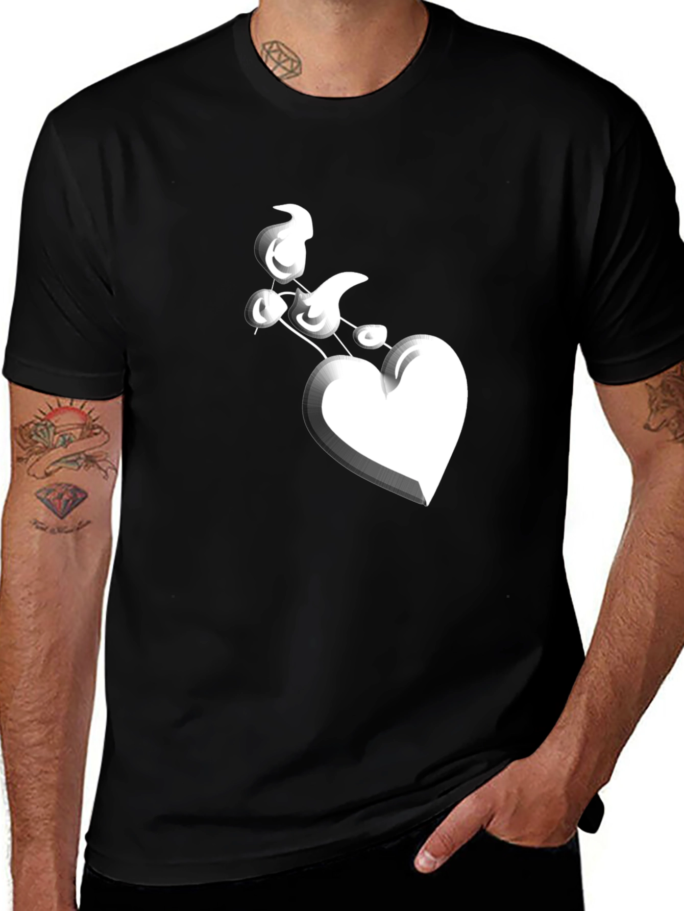 Variant 3 of Men's Black T-Shirt with Heart Balloon Graphic