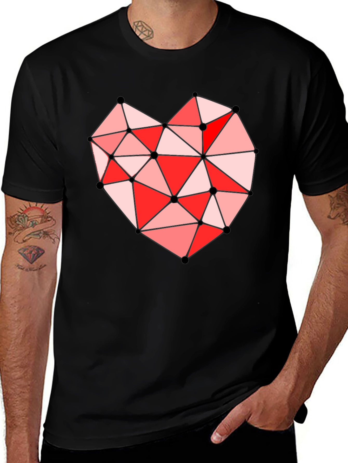 Variant 16 of Geometric Heart Graphic Black T-Shirt