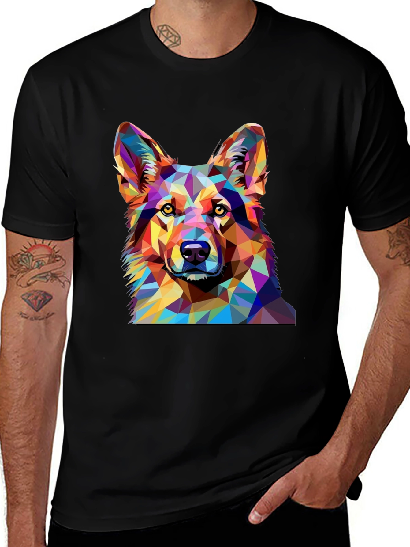 Variant 11 of Geometric Dog Print Black T-Shirt