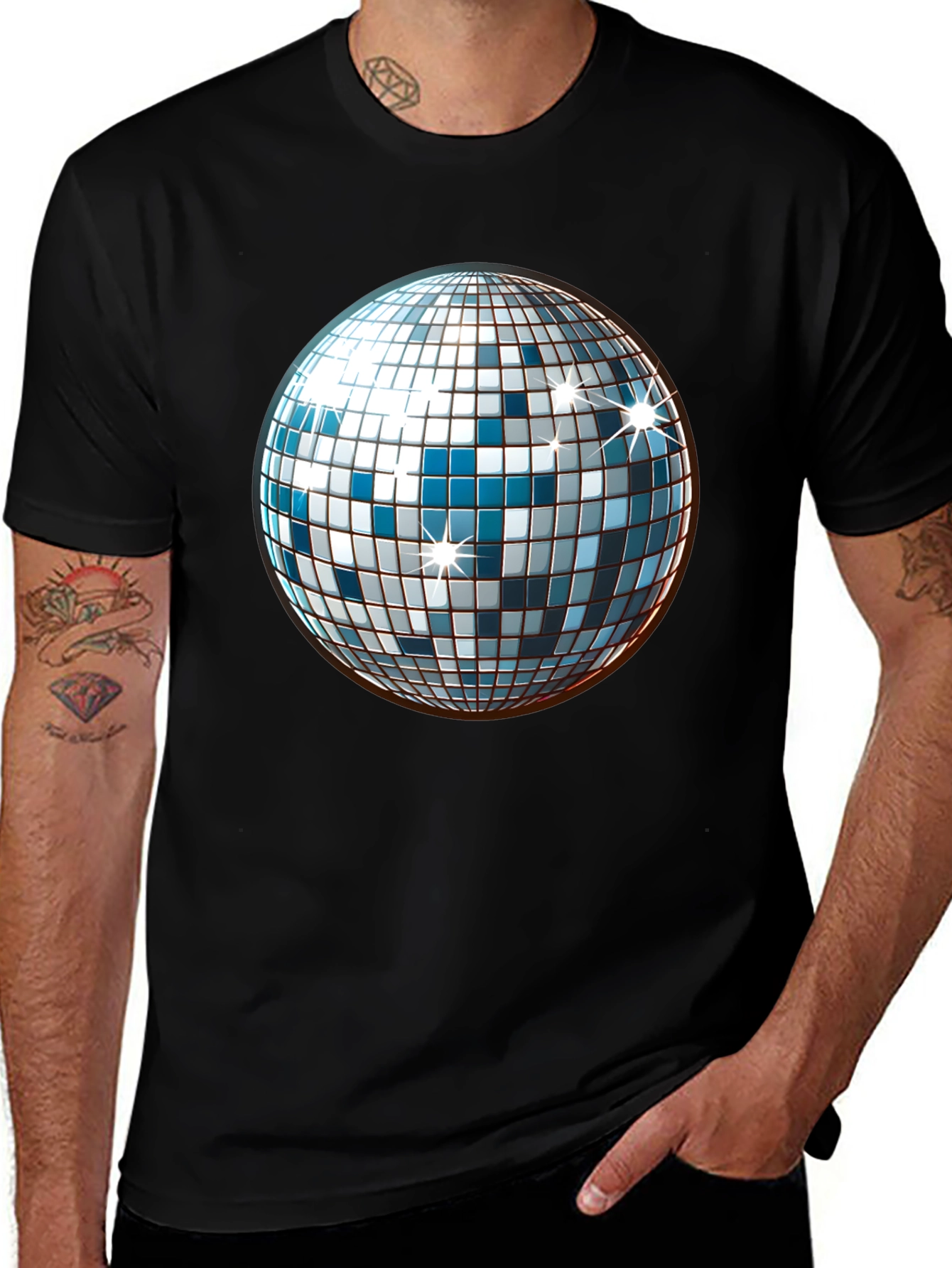 Variant 9 of Retro Disco Ball Graphic Tee - Classic Black T-Shirt