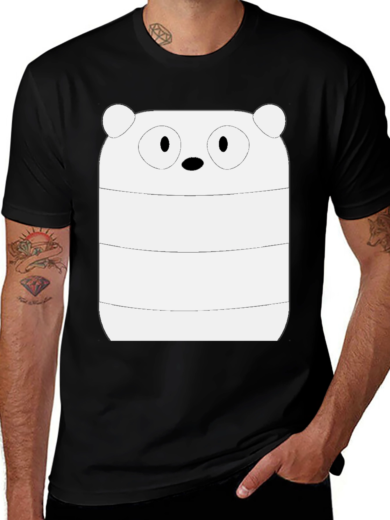 Black Cartoon Bear Graphic Tee - Men's Black Cotton T-Shirt main image
