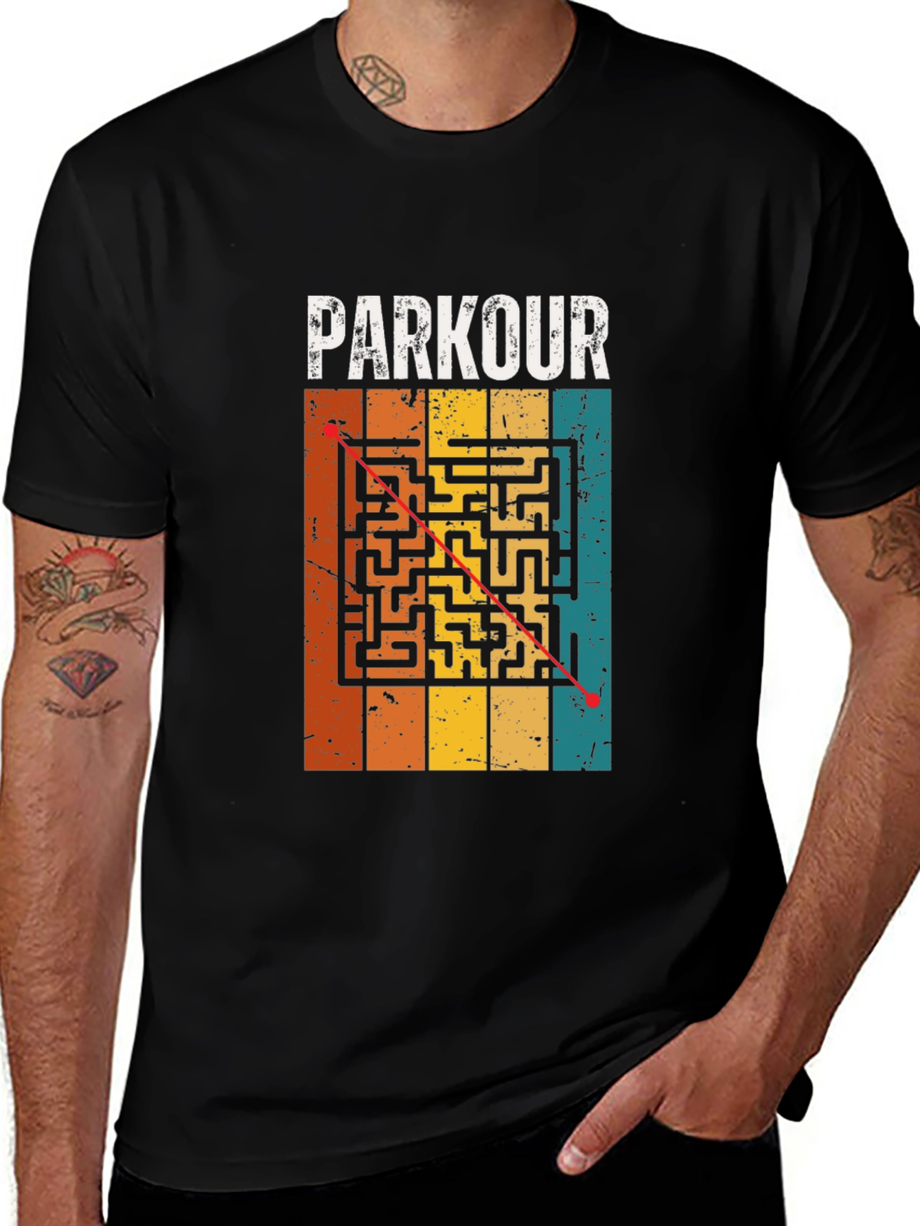 Variant 8 of Parkour Maze T-Shirt - Black Cotton Graphic Tee