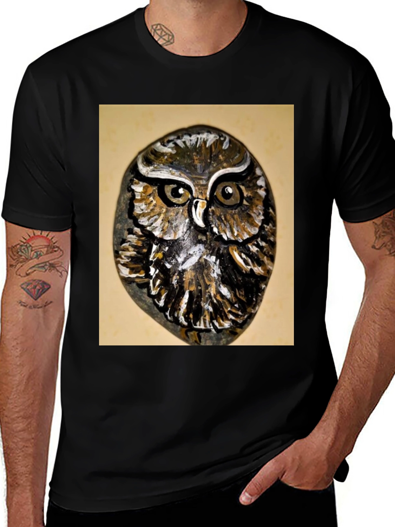 Variant 22 of Owl Painted Rock Graphic Tee - Nature Lover's T-Shirt
