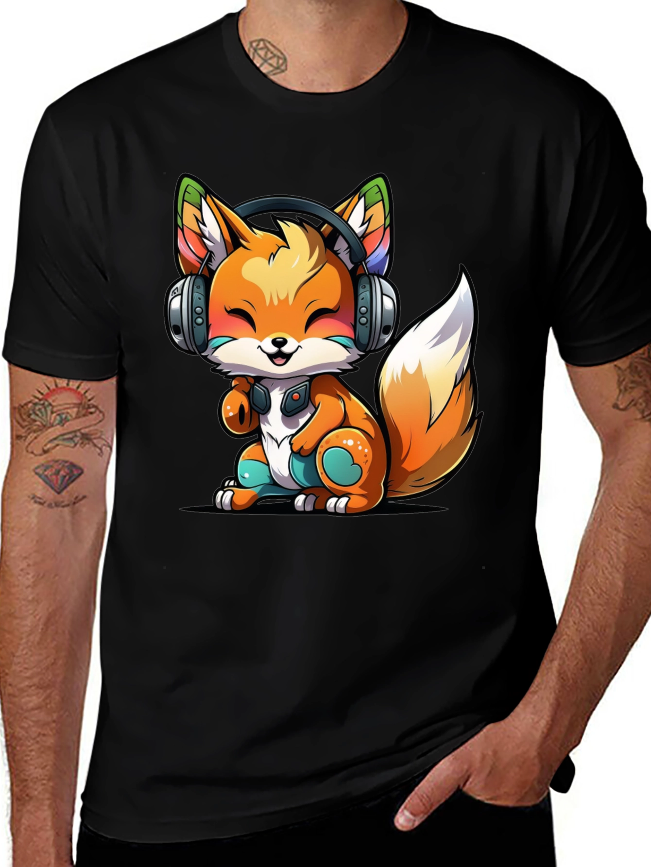 Variant 29 of Fox with Headphones Graphic Tee