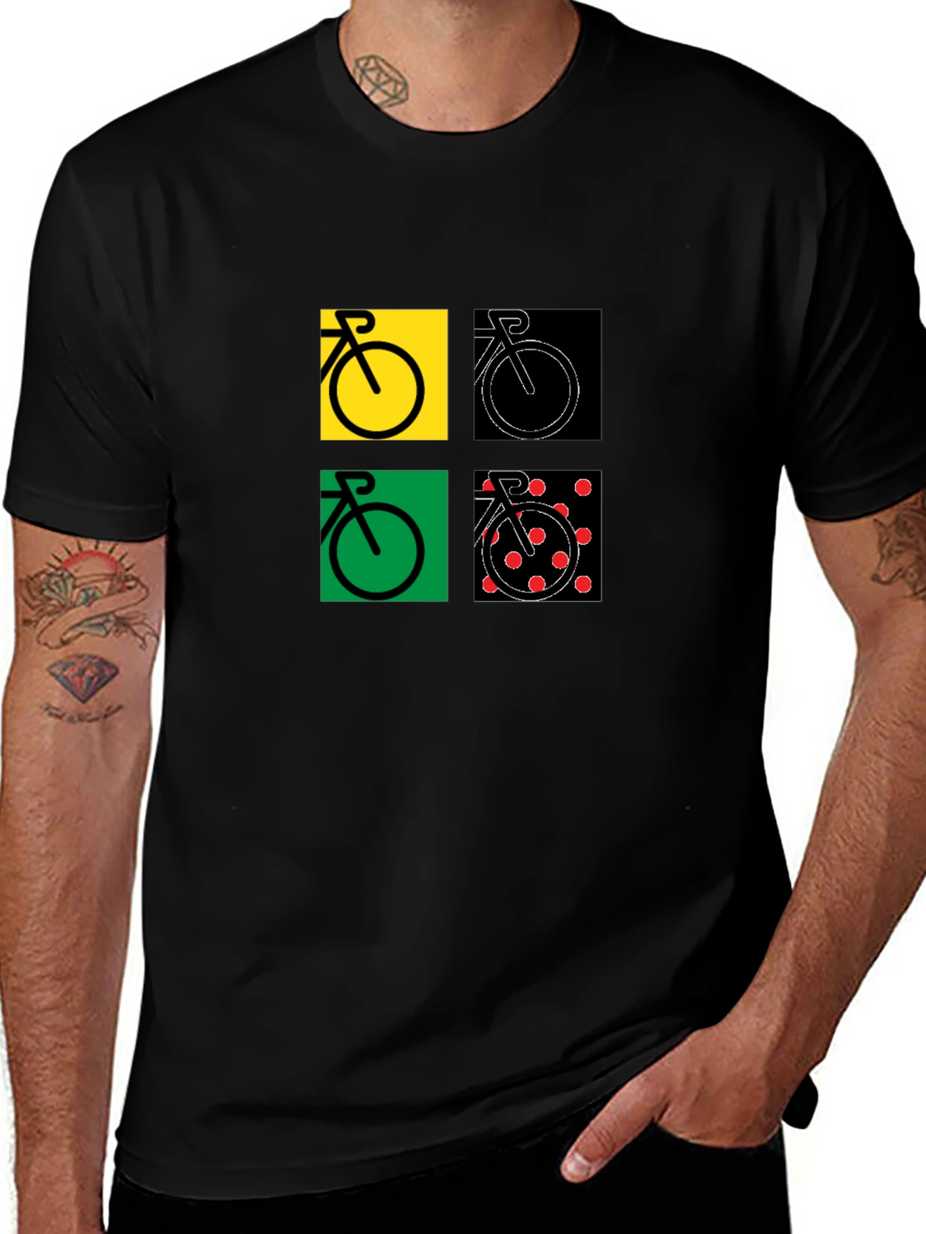 Variant 30 of Cycling Art Tee - Black Cotton Bicycle Design Shirt