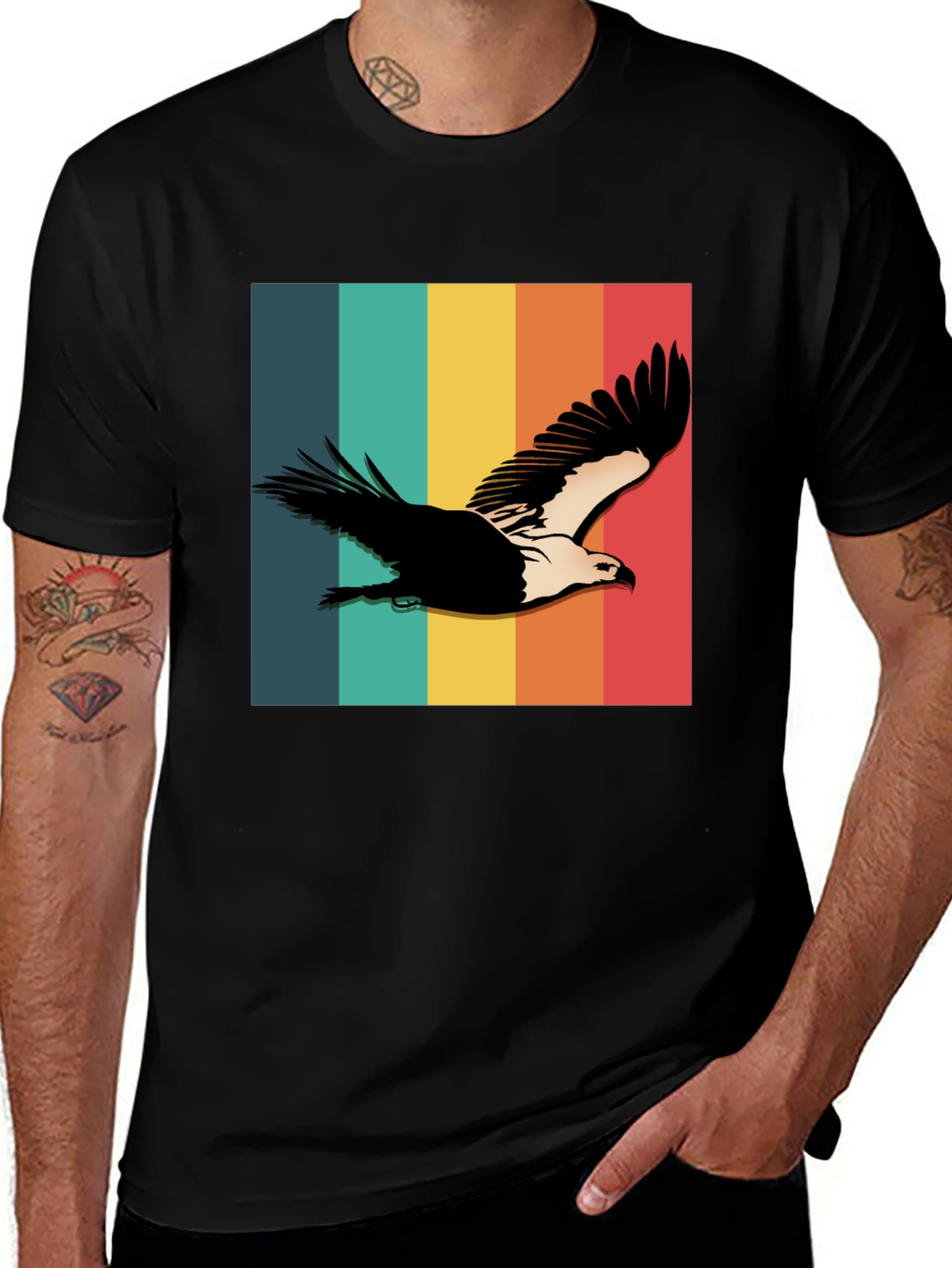 Variant 22 of Retro Eagle Graphic Tee - Black Cotton Blend Shirt