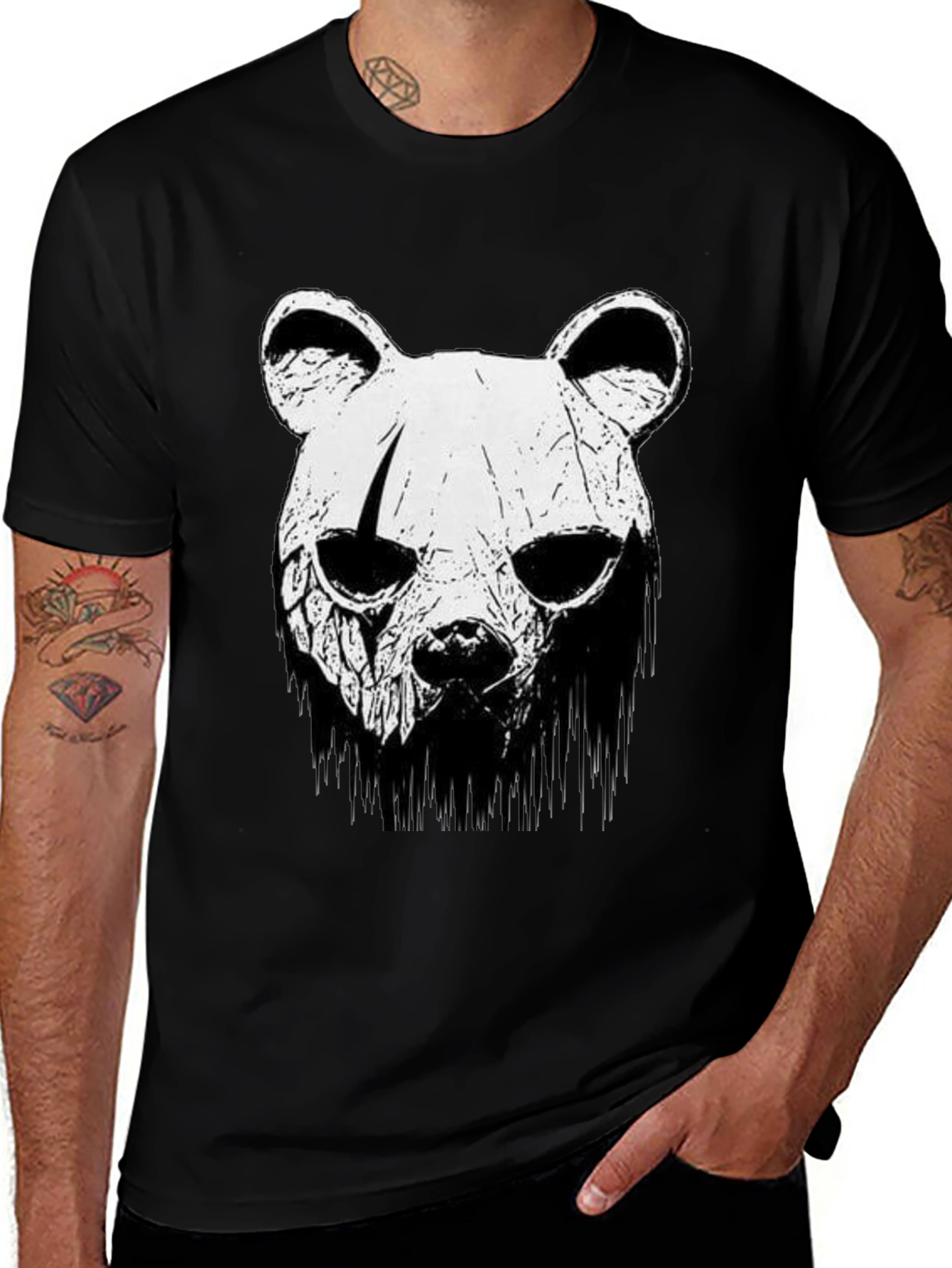 Variant 26 of Bear Skull Graphic Black T-Shirt