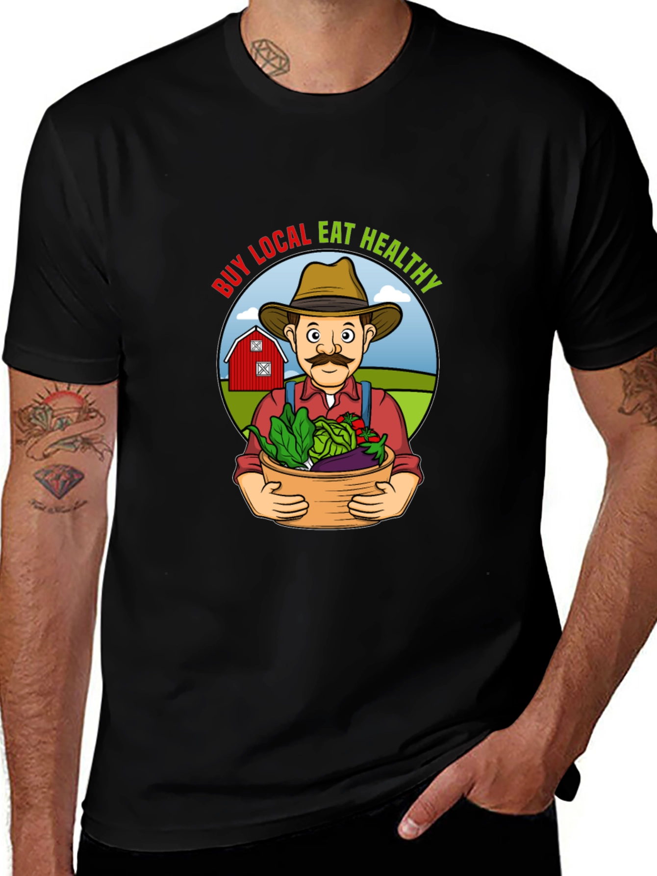 Buy Local Eat Healthy T-Shirt, Farmer Graphic Tee