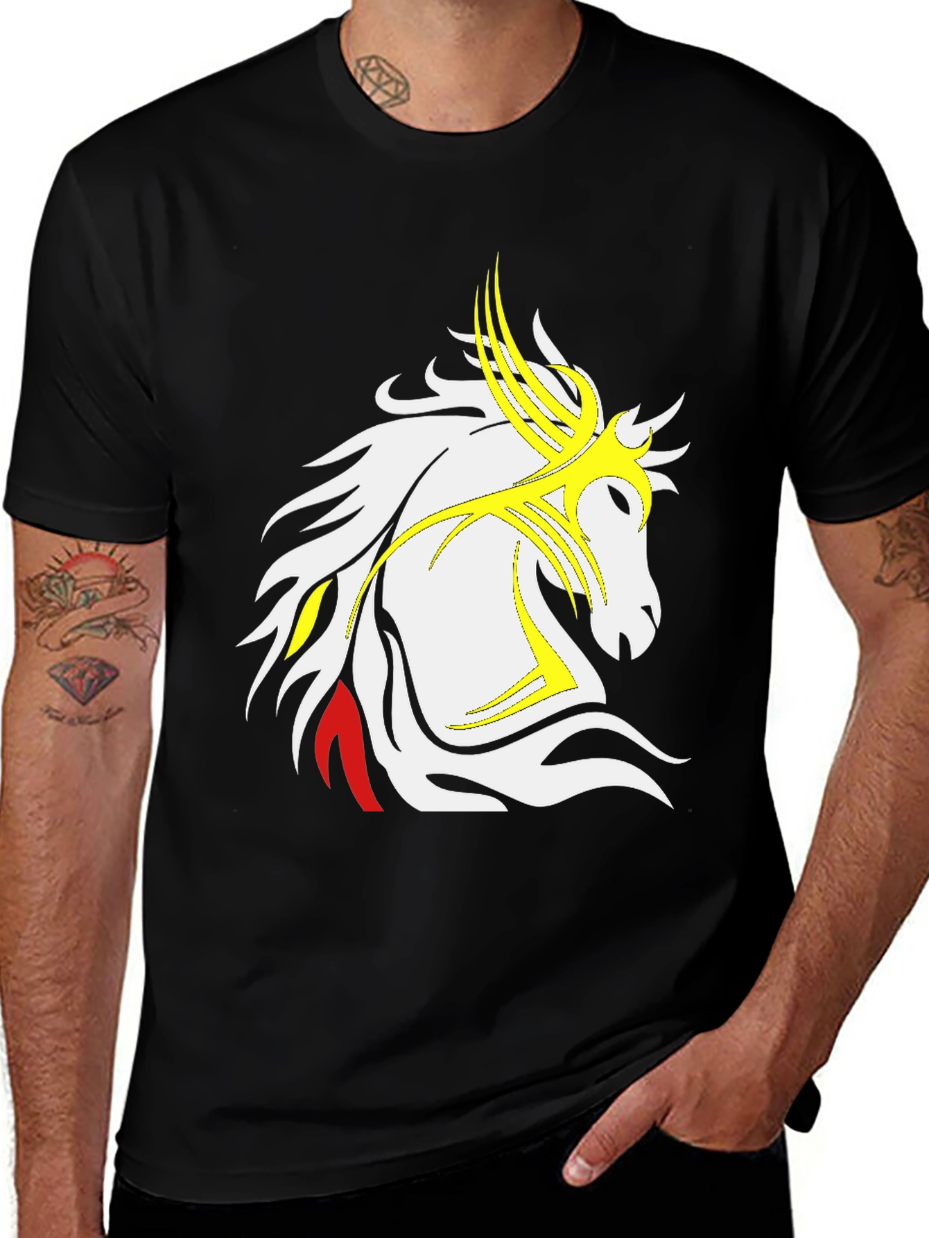 Variant 23 of Tribal Horse Graphic Black T-Shirt