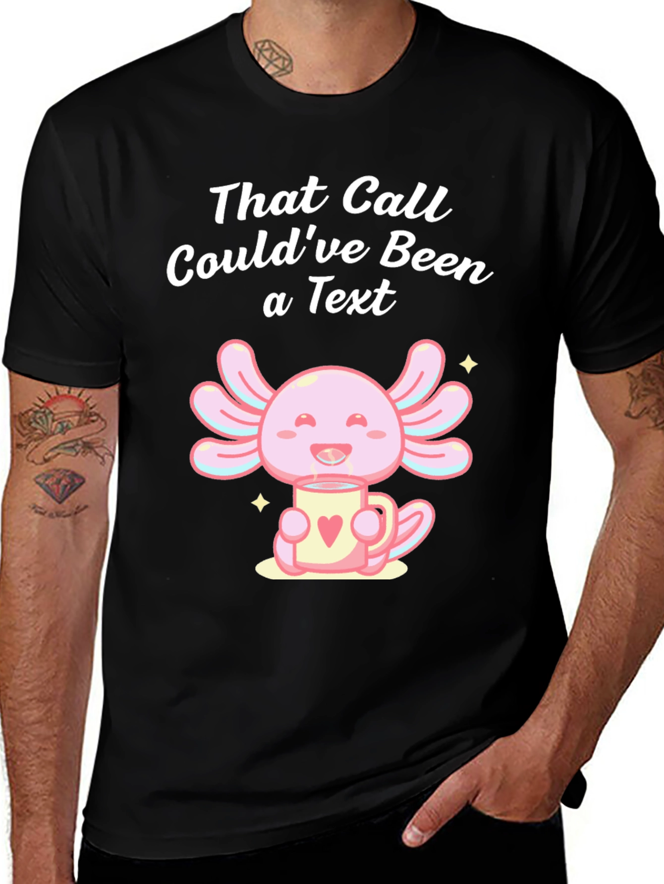 Black Axolotl Texting Humor T-Shirt main image