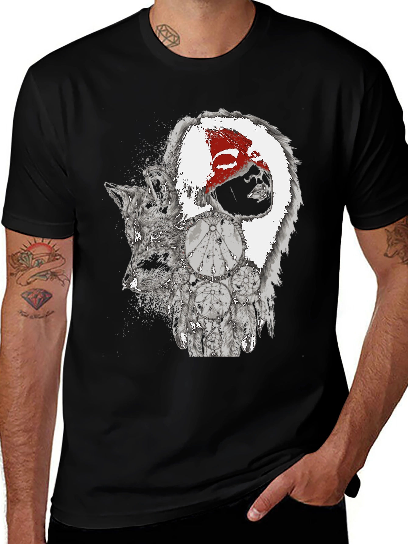 Variant 14 of Wolf and Dreamcatcher Graphic Tee