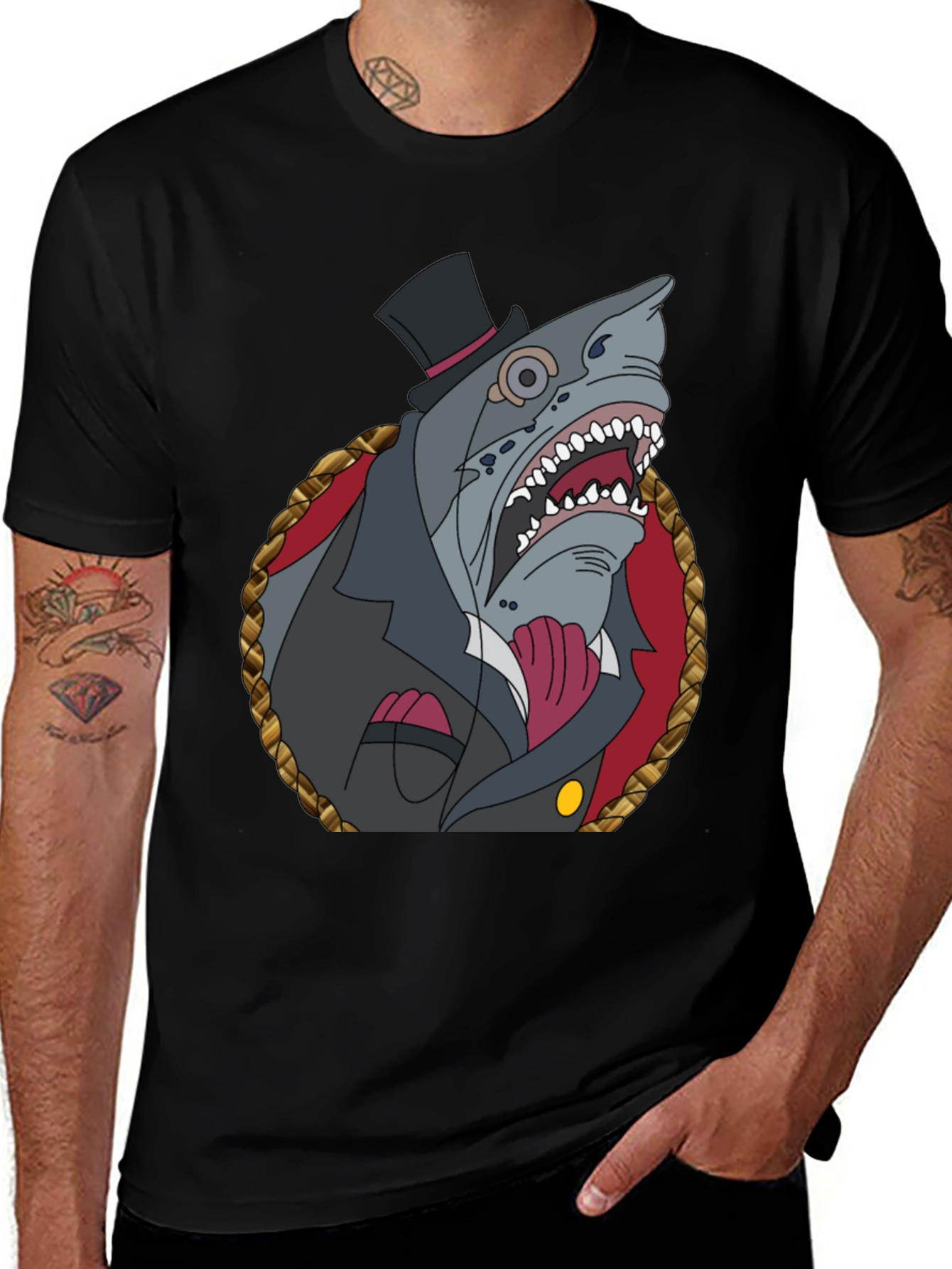 Variant 25 of Dapper Shark Graphic Tee - Black Cotton Blend