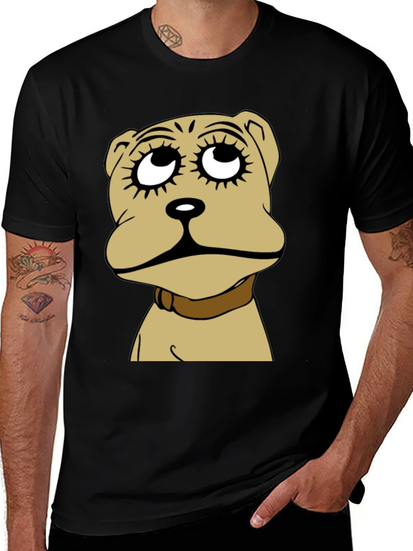 Variant 14 of Dog Cartoon Graphic Black T-Shirt